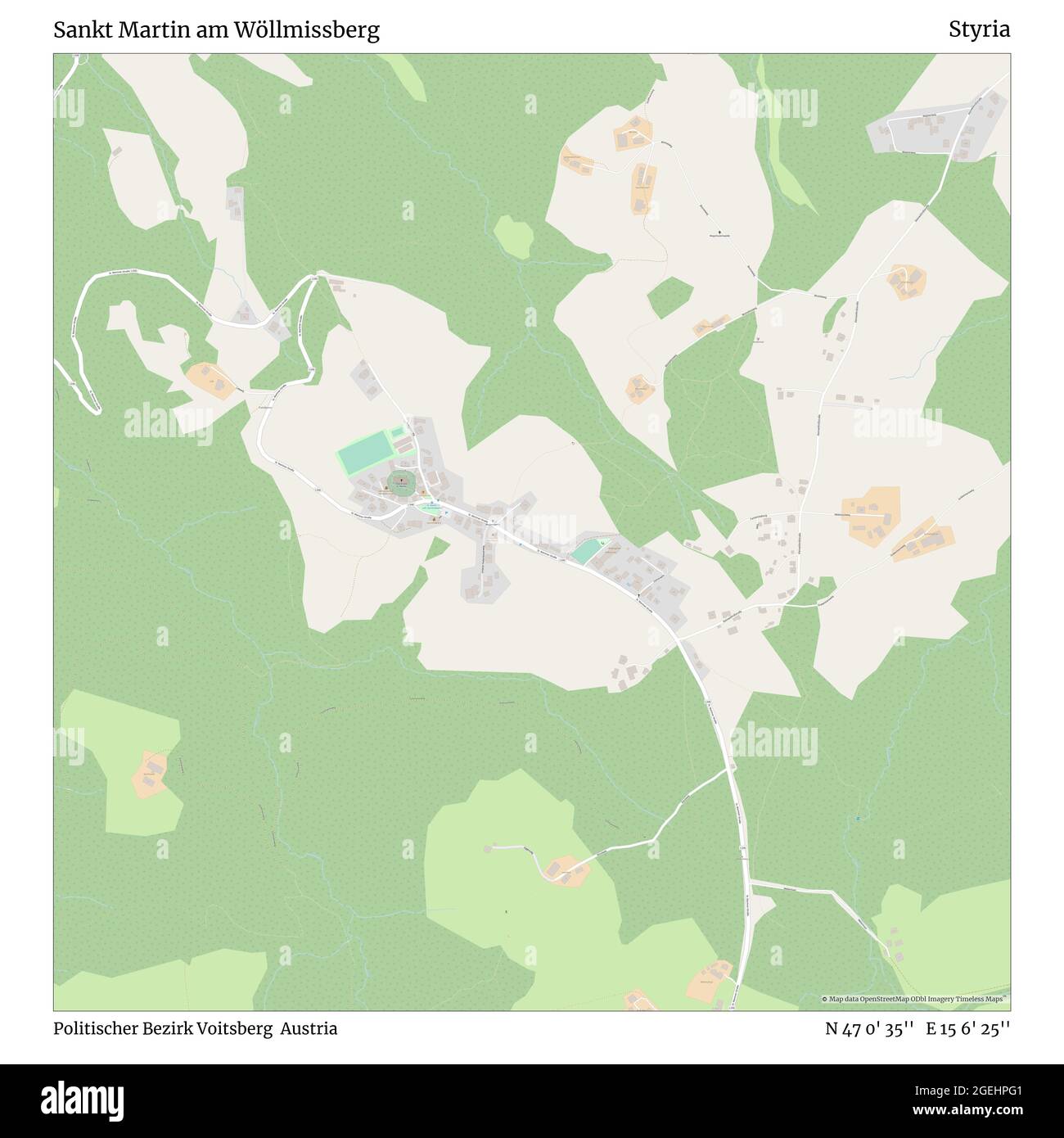 Sankt Martin am Wöllmissberg, politischer Bezirk Voitsberg, Österreich, Steiermark, N 47 0' 35'', E 15 6' 25'', map, Timeless Map veröffentlicht im Jahr 2021. Reisende, Entdecker und Abenteurer wie Florence Nightingale, David Livingstone, Ernest Shackleton, Lewis and Clark und Sherlock Holmes haben sich bei der Planung von Reisen zu den entlegensten Ecken der Welt auf Karten verlassen.Timeless Maps kartiert die meisten Orte auf der Welt und zeigt die Verwirklichung großer Träume Stockfoto