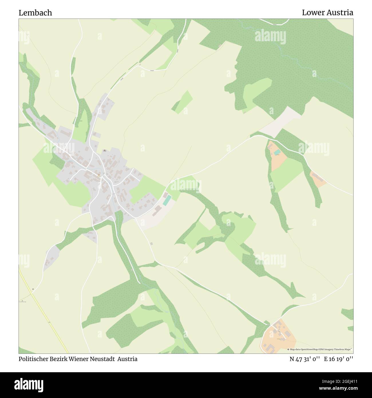 Lembach, politischer Bezirk Wiener Neustadt, Österreich, Niederösterreich, N 47 31' 0'', E 16 19' 0'', map, Timeless Map veröffentlicht 2021. Reisende, Entdecker und Abenteurer wie Florence Nightingale, David Livingstone, Ernest Shackleton, Lewis and Clark und Sherlock Holmes haben sich bei der Planung von Reisen zu den entlegensten Ecken der Welt auf Karten verlassen.Timeless Maps kartiert die meisten Orte auf der Welt und zeigt die Verwirklichung großer Träume Stockfoto