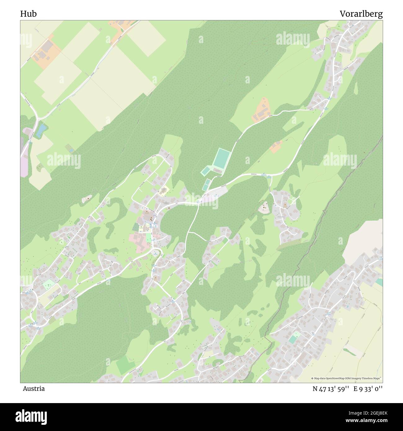 Hub, Österreich, Vorarlberg, N 47 13' 59'', E 9 33' 0'', map, Timeless Map veröffentlicht im Jahr 2021. Reisende, Entdecker und Abenteurer wie Florence Nightingale, David Livingstone, Ernest Shackleton, Lewis and Clark und Sherlock Holmes haben sich bei der Planung von Reisen zu den entlegensten Ecken der Welt auf Karten verlassen.Timeless Maps kartiert die meisten Orte auf der Welt und zeigt die Verwirklichung großer Träume Stockfoto