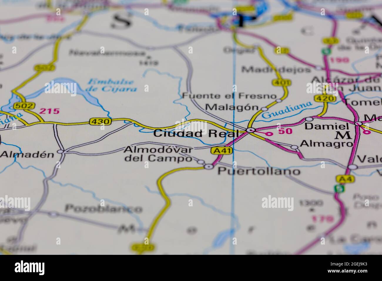 Ciudad Real Spanien wird auf einer Straßenkarte oder Geografie-Karte angezeigt Stockfoto