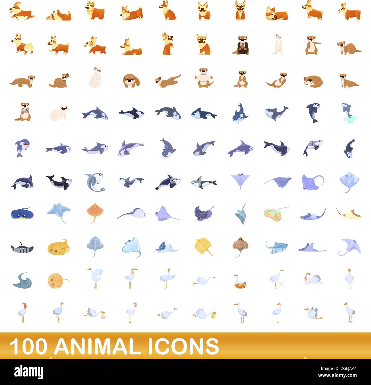 100 Tier Icons einstellen. Cartoon Abbildung: 100 Tier icons Vektor auf ...