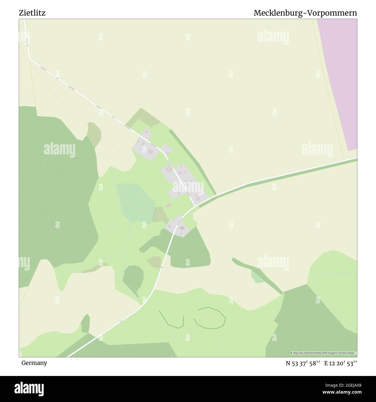 Zietlitz, Deutschland, Mecklenburg-Vorpommern, N 53 37' 58'', E 12 20' 53'', Karte, Timeless Map veröffentlicht 2021. Reisende, Entdecker und Abenteurer wie Florence Nightingale, David Livingstone, Ernest Shackleton, Lewis and Clark und Sherlock Holmes haben sich bei der Planung von Reisen zu den entlegensten Ecken der Welt auf Karten verlassen.Timeless Maps kartiert die meisten Orte auf der Welt und zeigt die Verwirklichung großer Träume Stockfoto