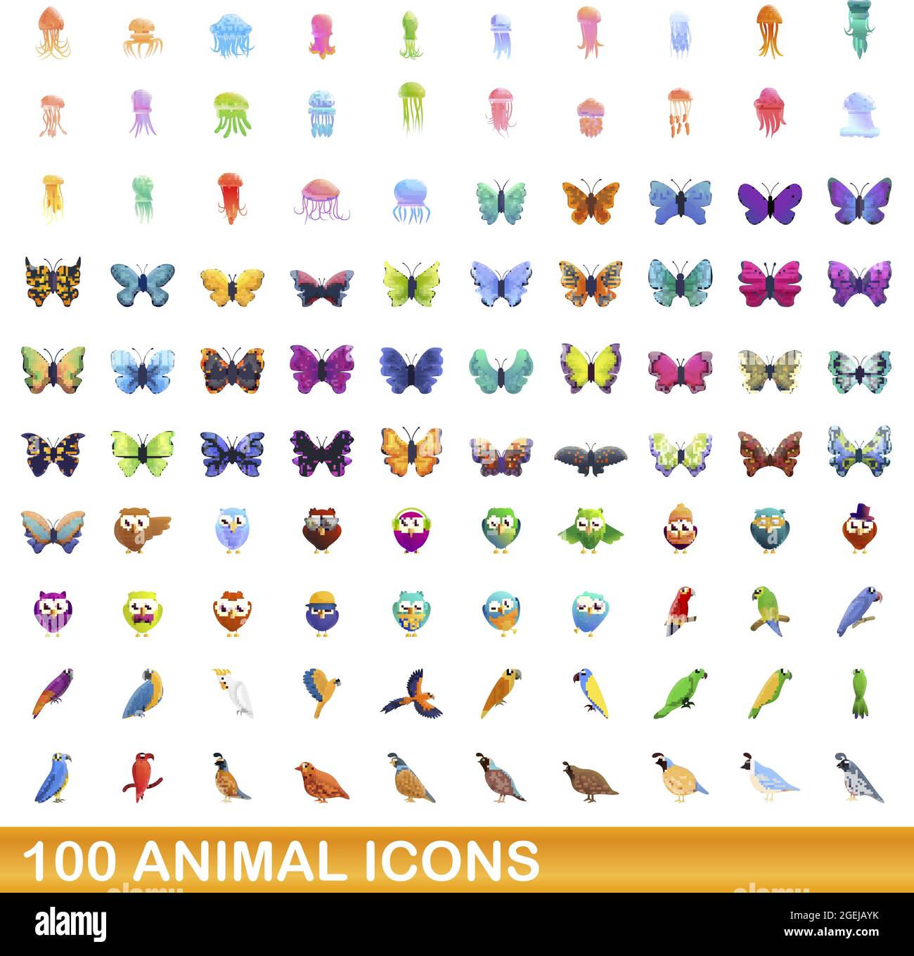 100 Tier Icons einstellen. Cartoon Abbildung: 100 Tier icons Vektor auf ...