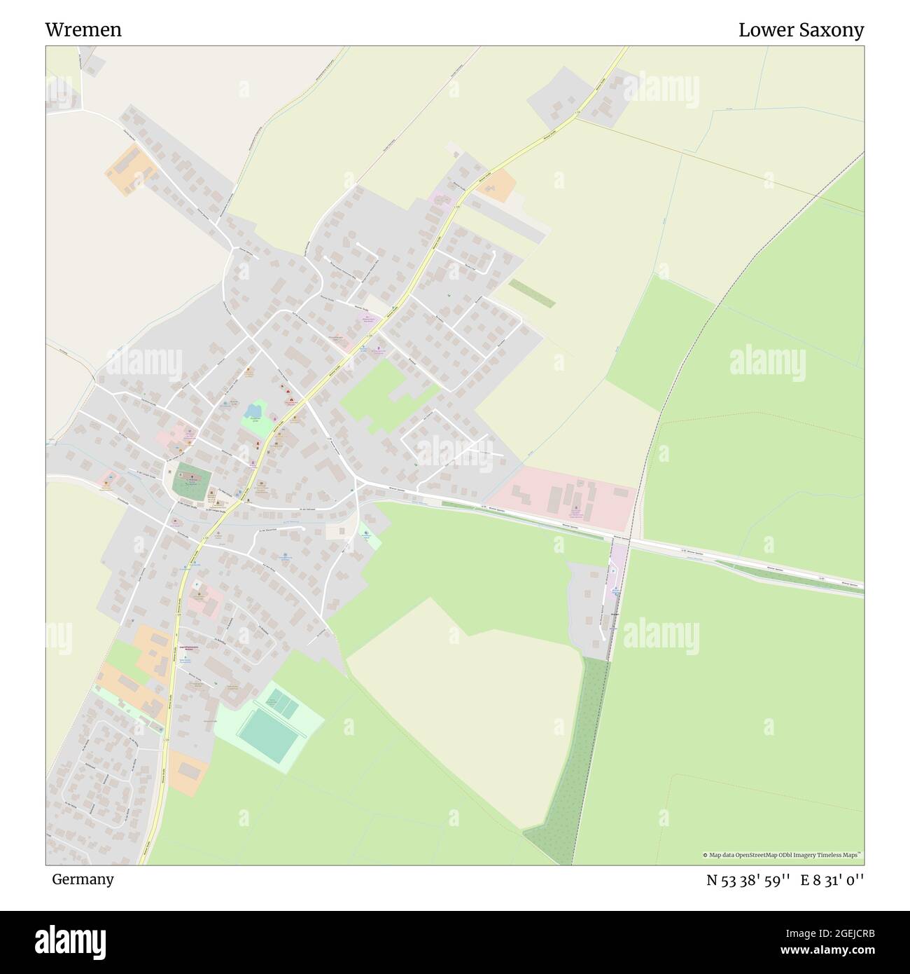 Wremen, Deutschland, Niedersachsen, N 53 38' 59'', E 8 31' 0'', Karte, Timeless Map veröffentlicht im Jahr 2021. Reisende, Entdecker und Abenteurer wie Florence Nightingale, David Livingstone, Ernest Shackleton, Lewis and Clark und Sherlock Holmes haben sich bei der Planung von Reisen zu den entlegensten Ecken der Welt auf Karten verlassen.Timeless Maps kartiert die meisten Orte auf der Welt und zeigt die Verwirklichung großer Träume Stockfoto