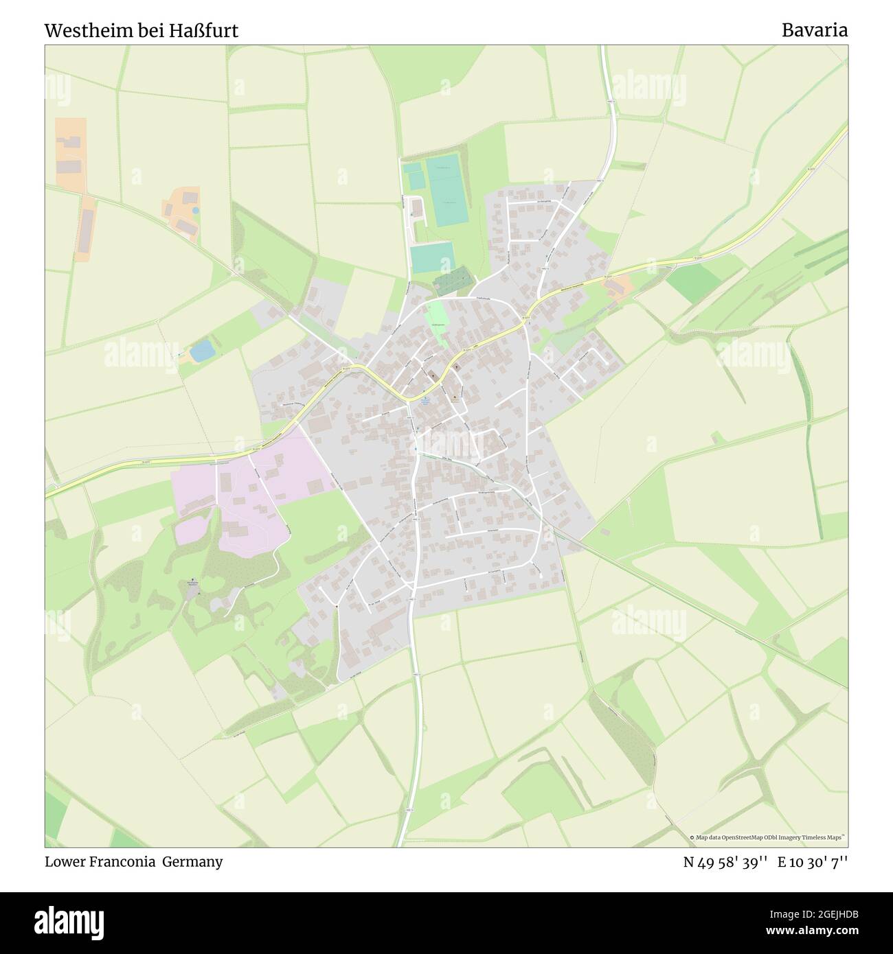 Westheim bei Haßfurt, Unterfranken, Deutschland, Bayern, N 49 58' 39'', E 10 30' 7'', map, Timeless Map veröffentlicht 2021. Reisende, Entdecker und Abenteurer wie Florence Nightingale, David Livingstone, Ernest Shackleton, Lewis and Clark und Sherlock Holmes haben sich bei der Planung von Reisen zu den entlegensten Ecken der Welt auf Karten verlassen.Timeless Maps kartiert die meisten Orte auf der Welt und zeigt die Verwirklichung großer Träume Stockfoto