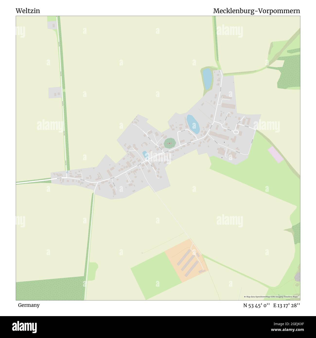 Weltzin, Deutschland, Mecklenburg-Vorpommern, N 53 45' 0'', E 13 17' 28'', map, Timeless Map veröffentlicht im Jahr 2021. Reisende, Entdecker und Abenteurer wie Florence Nightingale, David Livingstone, Ernest Shackleton, Lewis and Clark und Sherlock Holmes haben sich bei der Planung von Reisen zu den entlegensten Ecken der Welt auf Karten verlassen.Timeless Maps kartiert die meisten Orte auf der Welt und zeigt die Verwirklichung großer Träume Stockfoto