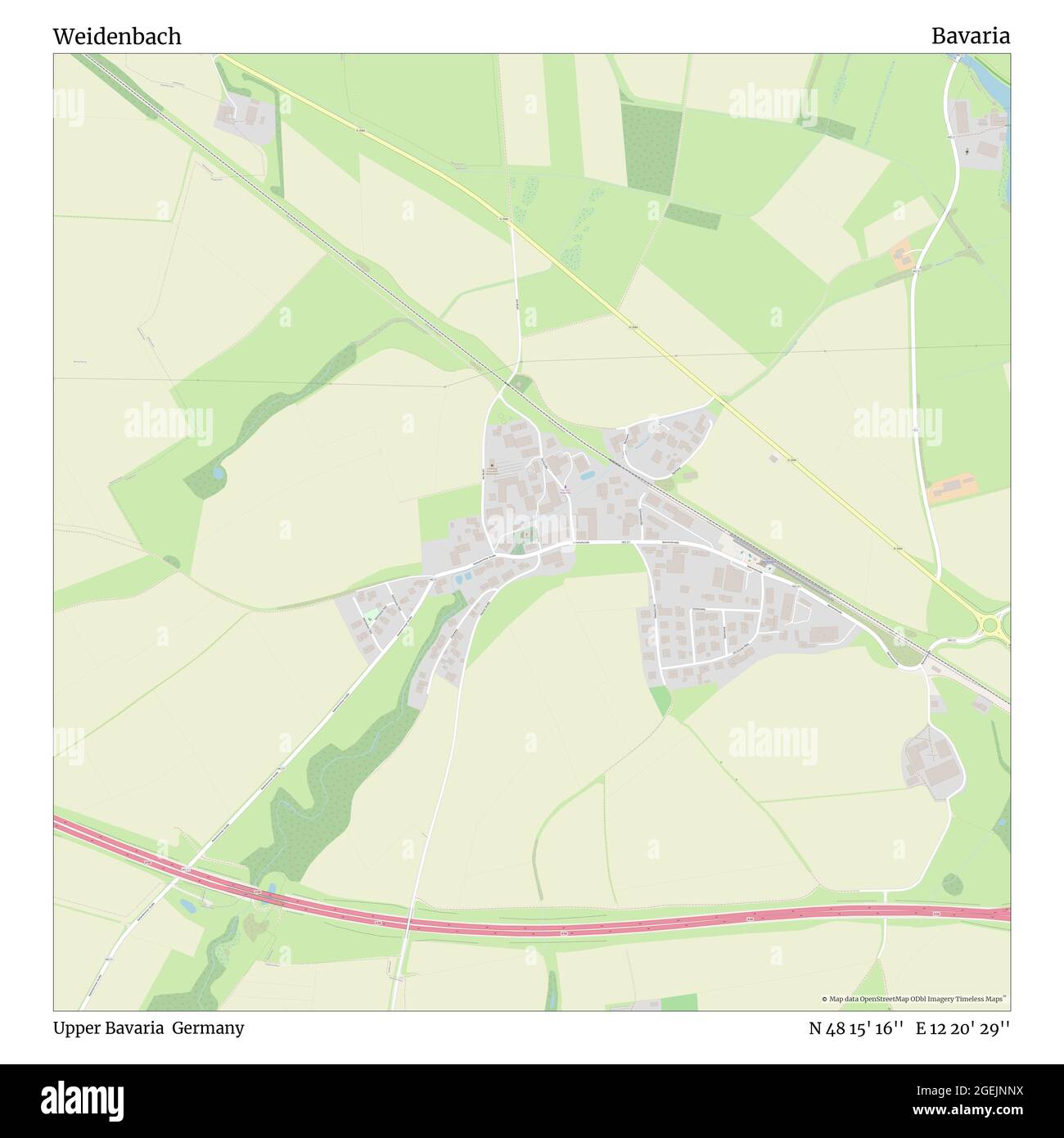 Weidenbach, Oberbayern, Deutschland, Bayern, N 48 15' 16'', E 12 20' 29'', Karte, Timeless Map veröffentlicht im Jahr 2021. Reisende, Entdecker und Abenteurer wie Florence Nightingale, David Livingstone, Ernest Shackleton, Lewis and Clark und Sherlock Holmes haben sich bei der Planung von Reisen zu den entlegensten Ecken der Welt auf Karten verlassen.Timeless Maps kartiert die meisten Orte auf der Welt und zeigt die Verwirklichung großer Träume Stockfoto