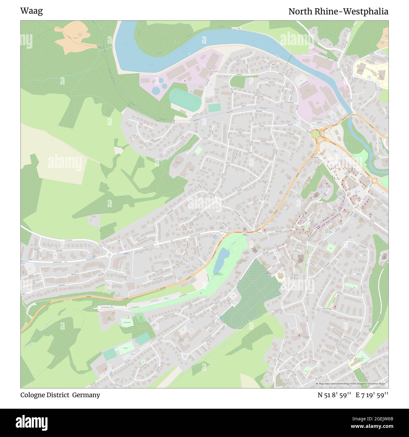 Waag, Kreis Köln, Deutschland, Nordrhein-Westfalen, N 51 8' 59'', E 7 19' 59'', map, Timeless Map veröffentlicht im Jahr 2021. Reisende, Entdecker und Abenteurer wie Florence Nightingale, David Livingstone, Ernest Shackleton, Lewis and Clark und Sherlock Holmes haben sich bei der Planung von Reisen zu den entlegensten Ecken der Welt auf Karten verlassen.Timeless Maps kartiert die meisten Orte auf der Welt und zeigt die Verwirklichung großer Träume Stockfoto