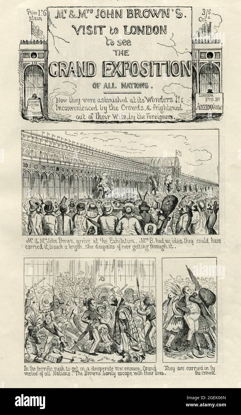 Vintage Illustration von Mr und Mrs John Brown; s Besuch in London, Great Exhibition, Victorian Catoon. Teil 1 Stockfoto