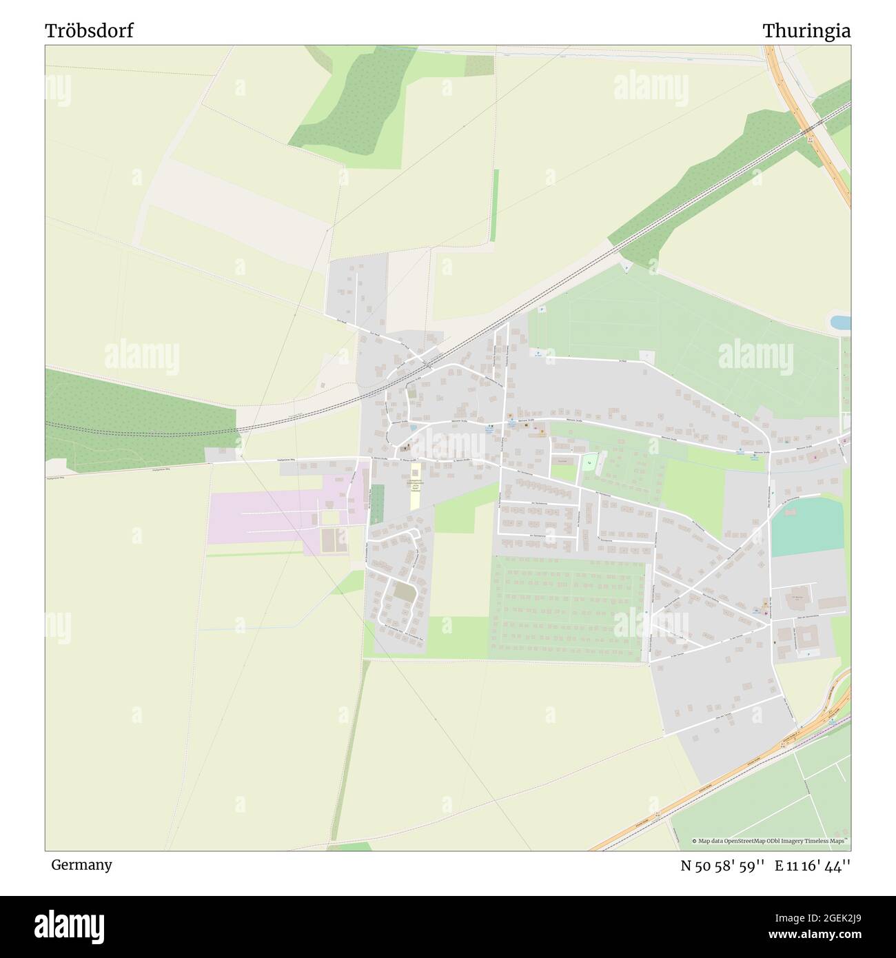 Tröbsdorf, Deutschland, Thüringen, N 50 58' 59'', E 11 16' 44'', Karte, Timeless Map veröffentlicht 2021. Reisende, Entdecker und Abenteurer wie Florence Nightingale, David Livingstone, Ernest Shackleton, Lewis and Clark und Sherlock Holmes haben sich bei der Planung von Reisen zu den entlegensten Ecken der Welt auf Karten verlassen.Timeless Maps kartiert die meisten Orte auf der Welt und zeigt die Verwirklichung großer Träume Stockfoto