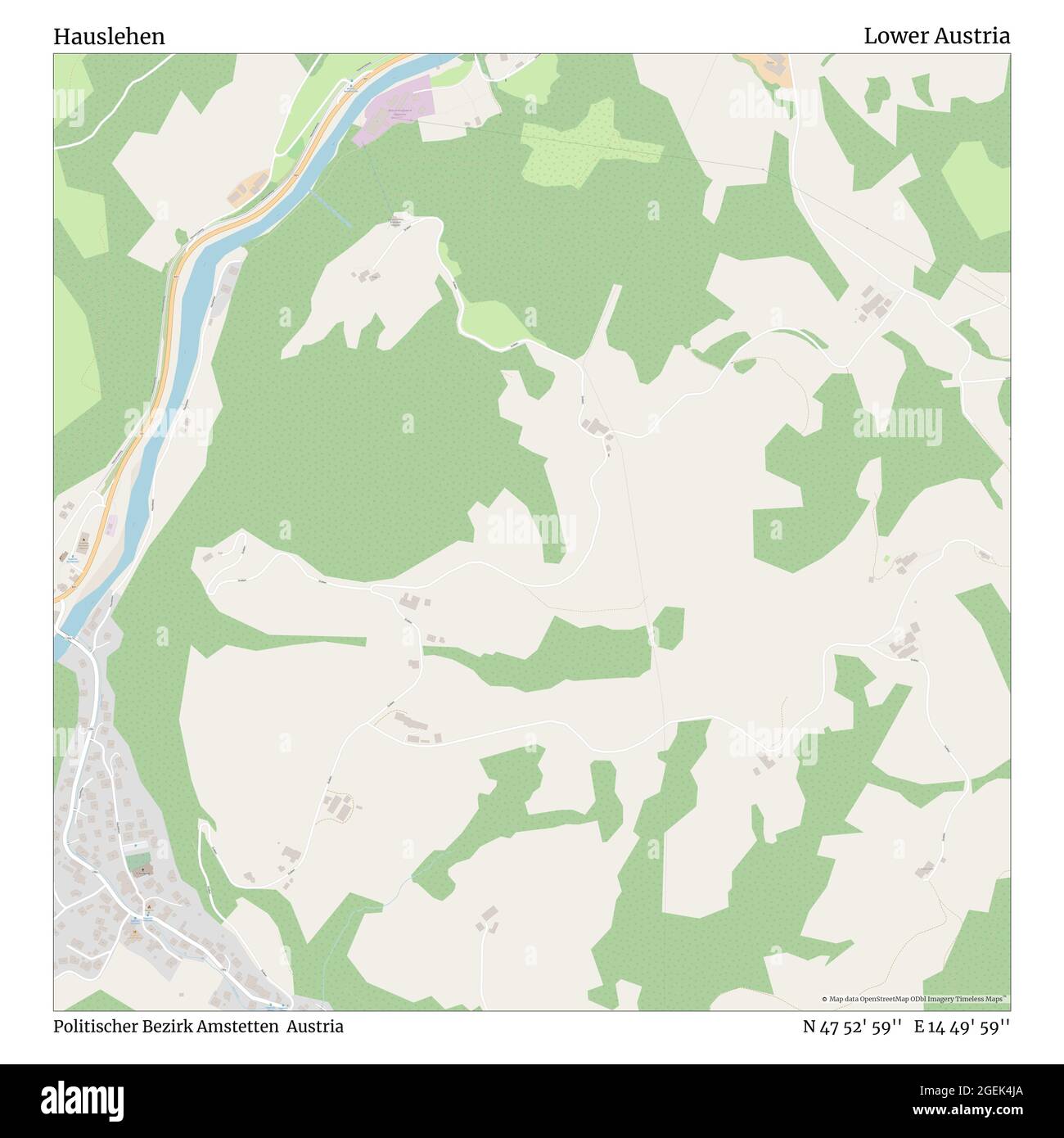 Hauslehen, politischer Bezirk Amstetten, Österreich, Niederösterreich, N 47 52' 59'', E 14 49' 59'', map, Timeless Map veröffentlicht 2021. Reisende, Entdecker und Abenteurer wie Florence Nightingale, David Livingstone, Ernest Shackleton, Lewis and Clark und Sherlock Holmes haben sich bei der Planung von Reisen zu den entlegensten Ecken der Welt auf Karten verlassen.Timeless Maps kartiert die meisten Orte auf der Welt und zeigt die Verwirklichung großer Träume Stockfoto