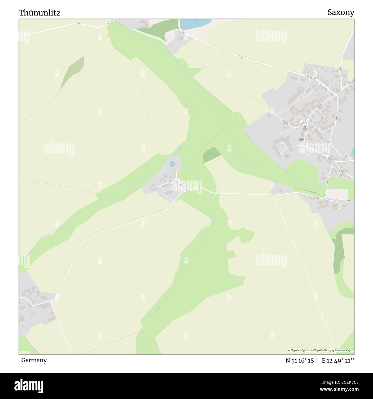 Thümmlitz, Deutschland, Sachsen, N 51 16' 18'', E 12 49' 21'', Karte, Timeless Map veröffentlicht 2021. Reisende, Entdecker und Abenteurer wie Florence Nightingale, David Livingstone, Ernest Shackleton, Lewis and Clark und Sherlock Holmes haben sich bei der Planung von Reisen zu den entlegensten Ecken der Welt auf Karten verlassen.Timeless Maps kartiert die meisten Orte auf der Welt und zeigt die Verwirklichung großer Träume Stockfoto