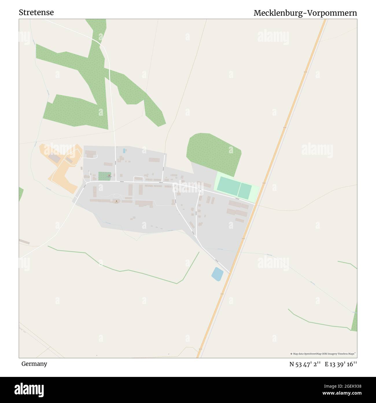 Stretense, Deutschland, Mecklenburg-Vorpommern, N 53 47' 2'', E 13 39' 16'', Karte, Timeless Map veröffentlicht 2021. Reisende, Entdecker und Abenteurer wie Florence Nightingale, David Livingstone, Ernest Shackleton, Lewis and Clark und Sherlock Holmes haben sich bei der Planung von Reisen zu den entlegensten Ecken der Welt auf Karten verlassen.Timeless Maps kartiert die meisten Orte auf der Welt und zeigt die Verwirklichung großer Träume Stockfoto