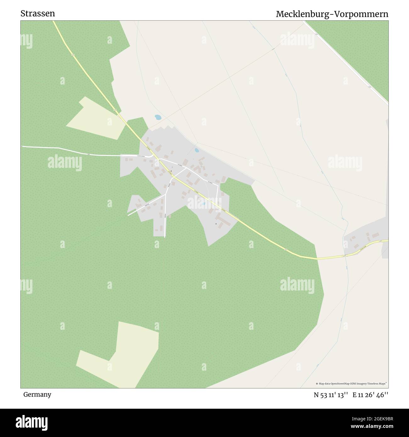 Strassen, Deutschland, Mecklenburg-Vorpommern, N 53 11' 13'', E 11 26' 46'', Karte, Timeless Map veröffentlicht 2021. Reisende, Entdecker und Abenteurer wie Florence Nightingale, David Livingstone, Ernest Shackleton, Lewis and Clark und Sherlock Holmes haben sich bei der Planung von Reisen zu den entlegensten Ecken der Welt auf Karten verlassen.Timeless Maps kartiert die meisten Orte auf der Welt und zeigt die Verwirklichung großer Träume Stockfoto