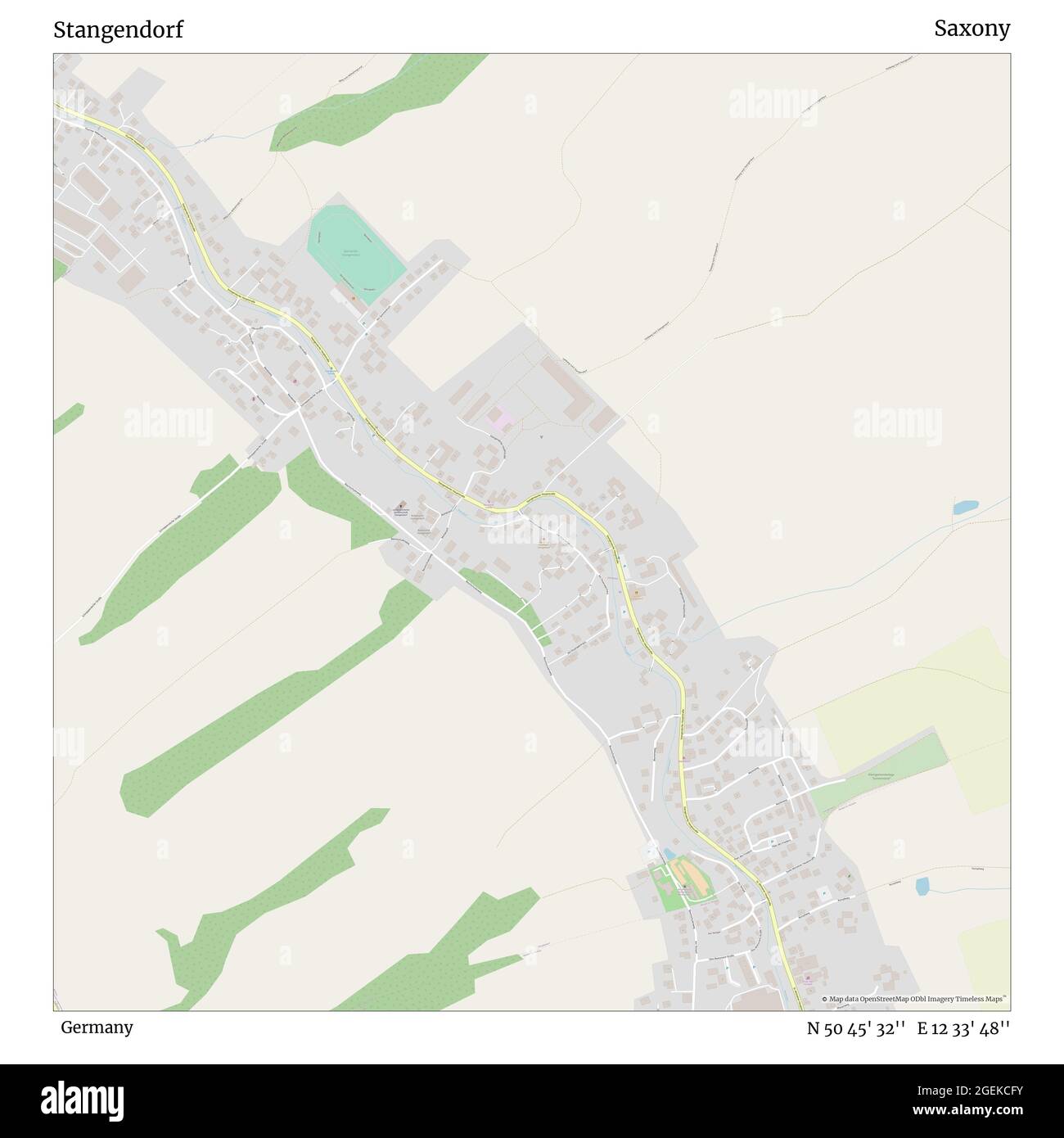 Stangendorf, Deutschland, Sachsen, N 50 45' 32'', E 12 33' 48'', Karte, Timeless Map veröffentlicht 2021. Reisende, Entdecker und Abenteurer wie Florence Nightingale, David Livingstone, Ernest Shackleton, Lewis and Clark und Sherlock Holmes haben sich bei der Planung von Reisen zu den entlegensten Ecken der Welt auf Karten verlassen.Timeless Maps kartiert die meisten Orte auf der Welt und zeigt die Verwirklichung großer Träume Stockfoto