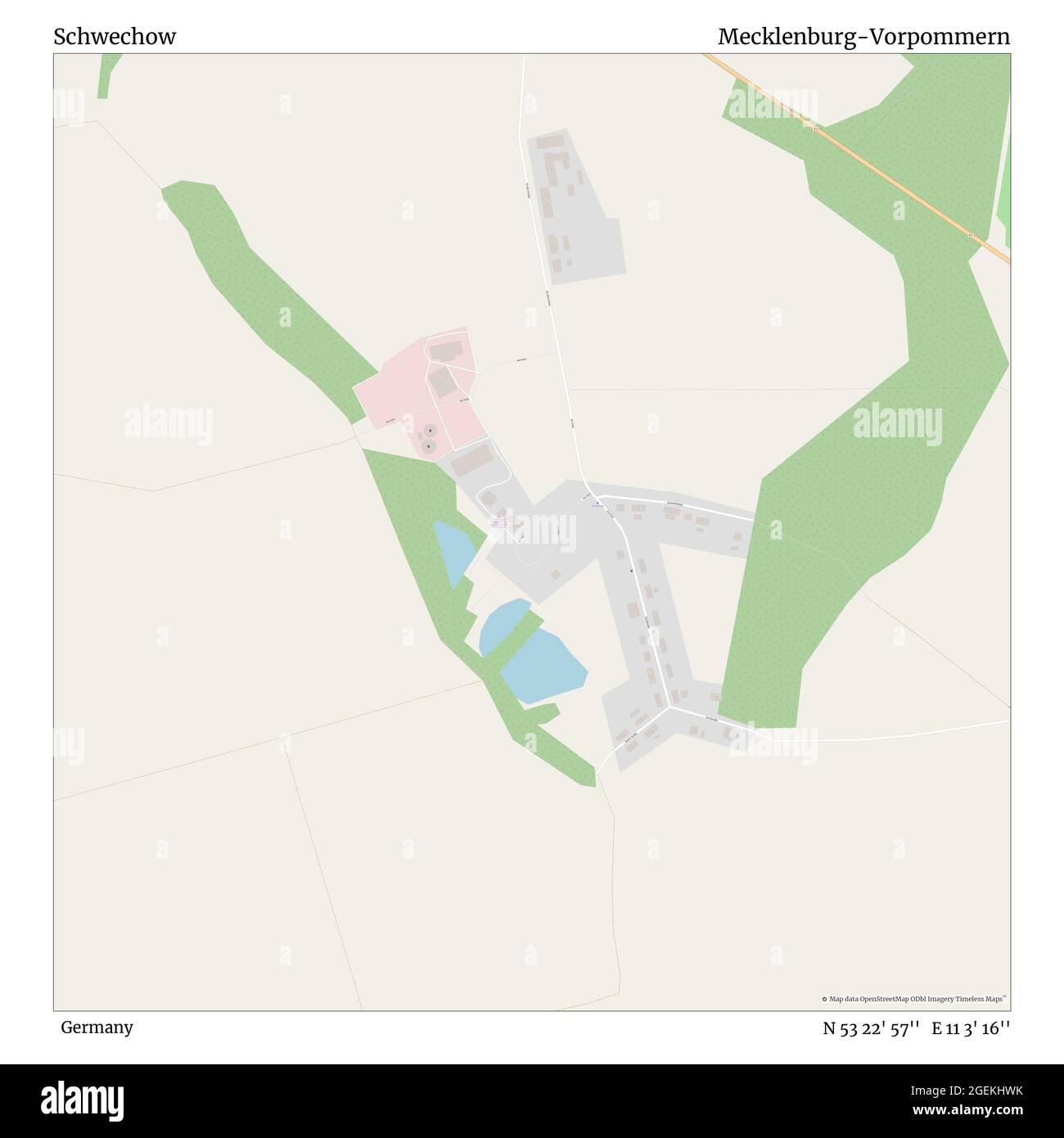 Schwechhow, Deutschland, Mecklenburg-Vorpommern, N 53 22' 57'', E 11 3' 16'', Karte, Timeless Map veröffentlicht 2021. Reisende, Entdecker und Abenteurer wie Florence Nightingale, David Livingstone, Ernest Shackleton, Lewis and Clark und Sherlock Holmes haben sich bei der Planung von Reisen zu den entlegensten Ecken der Welt auf Karten verlassen.Timeless Maps kartiert die meisten Orte auf der Welt und zeigt die Verwirklichung großer Träume Stockfoto