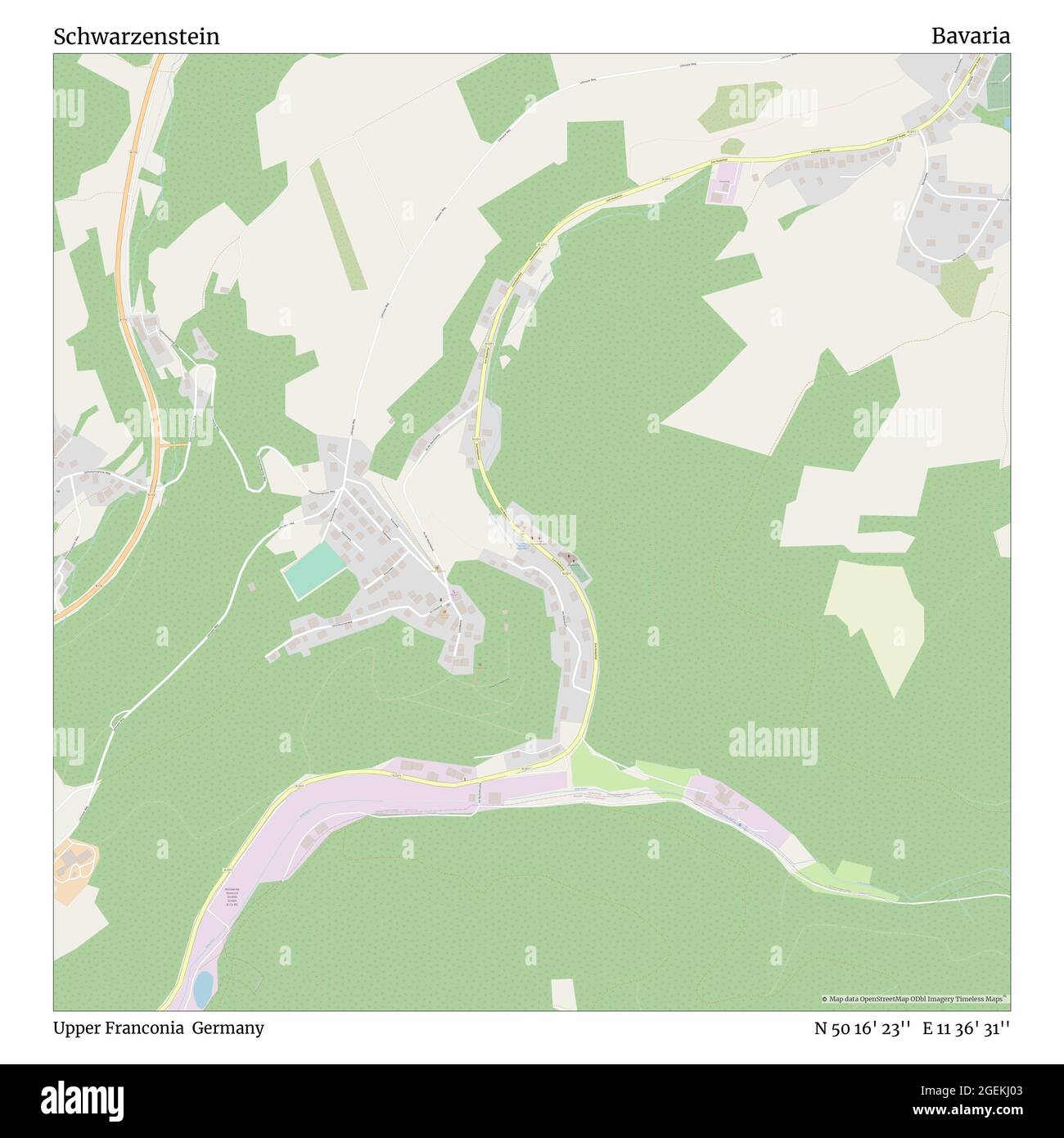 Schwarzenstein, Oberfranken, Deutschland, Bayern, N 50 16' 23'', E 11 36' 31'', Karte, Timeless Map veröffentlicht 2021. Reisende, Entdecker und Abenteurer wie Florence Nightingale, David Livingstone, Ernest Shackleton, Lewis and Clark und Sherlock Holmes haben sich bei der Planung von Reisen zu den entlegensten Ecken der Welt auf Karten verlassen.Timeless Maps kartiert die meisten Orte auf der Welt und zeigt die Verwirklichung großer Träume Stockfoto