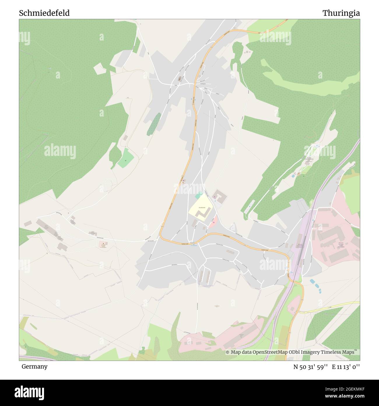 Schmiedefeld, Deutschland, Thüringen, N 50 31' 59'', E 11 13' 0'', Karte, Timeless Map veröffentlicht im Jahr 2021. Reisende, Entdecker und Abenteurer wie Florence Nightingale, David Livingstone, Ernest Shackleton, Lewis and Clark und Sherlock Holmes haben sich bei der Planung von Reisen zu den entlegensten Ecken der Welt auf Karten verlassen.Timeless Maps kartiert die meisten Orte auf der Welt und zeigt die Verwirklichung großer Träume Stockfoto