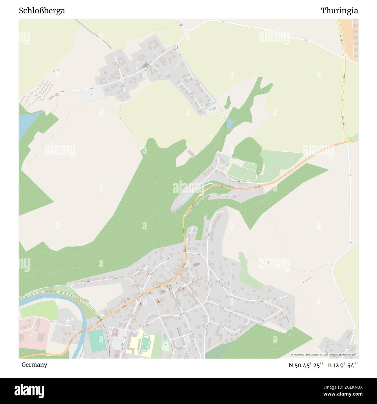 Schloßberga, Deutschland, Thüringen, N 50 45' 25'', E 12 9' 54'', Karte, Zeitlose Karte veröffentlicht im Jahr 2021. Reisende, Entdecker und Abenteurer wie Florence Nightingale, David Livingstone, Ernest Shackleton, Lewis and Clark und Sherlock Holmes haben sich bei der Planung von Reisen zu den entlegensten Ecken der Welt auf Karten verlassen.Timeless Maps kartiert die meisten Orte auf der Welt und zeigt die Verwirklichung großer Träume Stockfoto