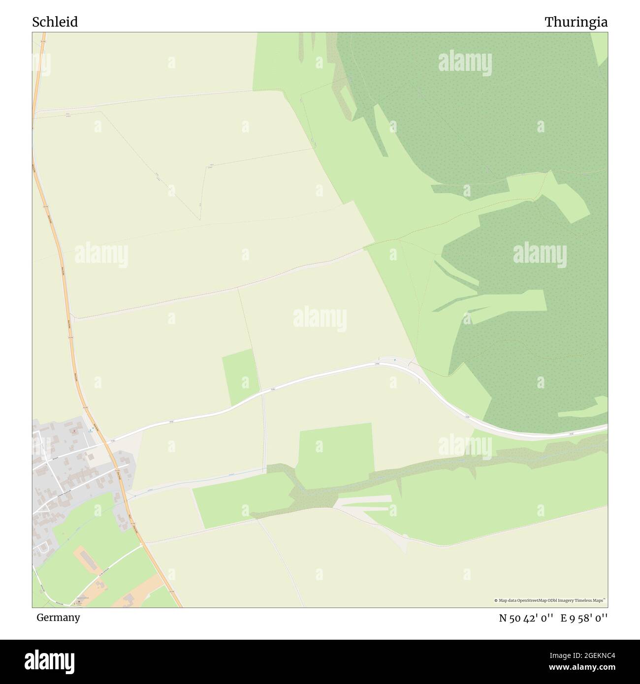 Schleid, Deutschland, Thüringen, N 50 42' 0'', E 9 58' 0'', map, Timeless Map erschienen 2021. Reisende, Entdecker und Abenteurer wie Florence Nightingale, David Livingstone, Ernest Shackleton, Lewis and Clark und Sherlock Holmes haben sich bei der Planung von Reisen zu den entlegensten Ecken der Welt auf Karten verlassen.Timeless Maps kartiert die meisten Orte auf der Welt und zeigt die Verwirklichung großer Träume Stockfoto