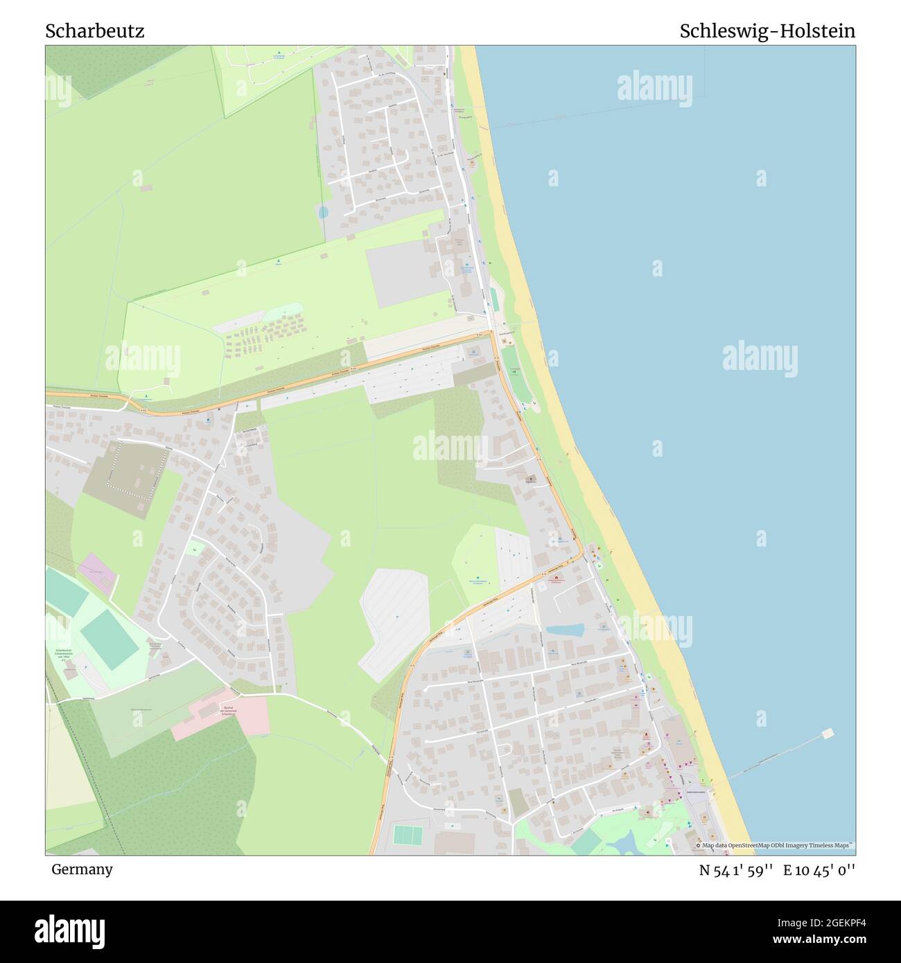 Scharbeutz, Deutschland, Schleswig-Holstein, N 54 1' 59'', E 10 45' 0'', map, Timeless Map veröffentlicht im Jahr 2021. Reisende, Entdecker und Abenteurer wie Florence Nightingale, David Livingstone, Ernest Shackleton, Lewis and Clark und Sherlock Holmes haben sich bei der Planung von Reisen zu den entlegensten Ecken der Welt auf Karten verlassen.Timeless Maps kartiert die meisten Orte auf der Welt und zeigt die Verwirklichung großer Träume Stockfoto