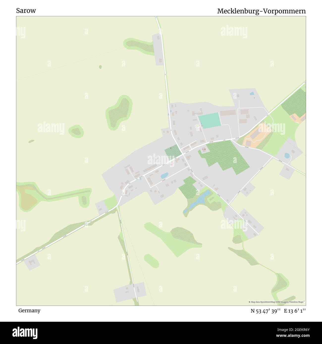 Sarow, Deutschland, Mecklenburg-Vorpommern, N 53 47' 39'', E 13 6' 1'', Karte, Timeless Map veröffentlicht im Jahr 2021. Reisende, Entdecker und Abenteurer wie Florence Nightingale, David Livingstone, Ernest Shackleton, Lewis and Clark und Sherlock Holmes haben sich bei der Planung von Reisen zu den entlegensten Ecken der Welt auf Karten verlassen.Timeless Maps kartiert die meisten Orte auf der Welt und zeigt die Verwirklichung großer Träume Stockfoto