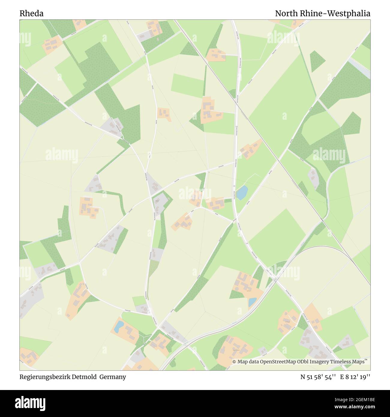 Rheda Map Rheda, Regierungsbezirk Detmold, Deutschland, Nordrhein-Westfalen, N 51 ...
