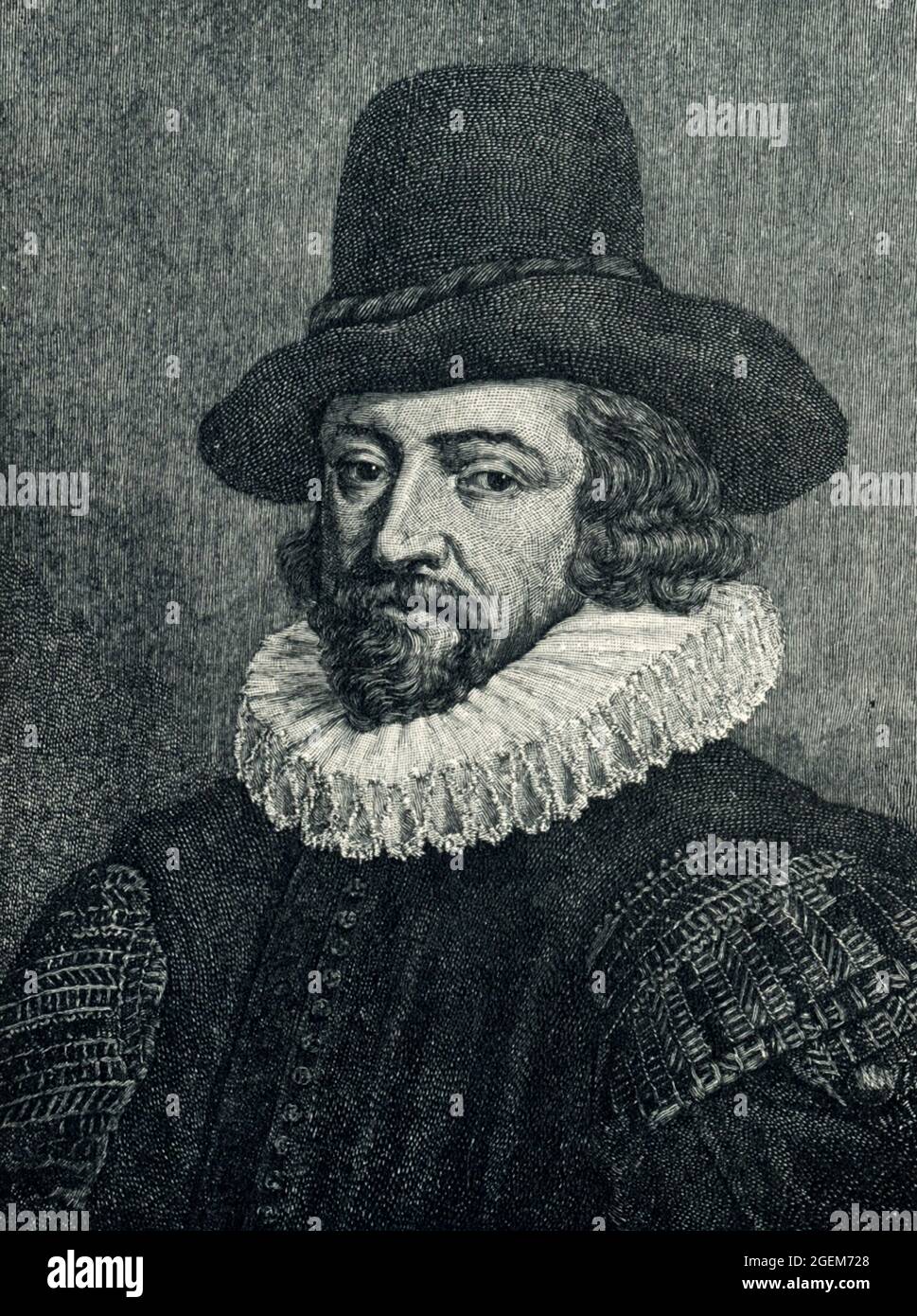 Francis Bacon (gest. 1626), 1. Viscount St. Alban, auch bekannt als Lord Verulam, war ein englischer Philosoph und Staatsmann, diente als Generalstaatsanwalt und als Lord Chancellor von England. Seine Werke sind mit der Entwicklung der wissenschaftlichen Methode gutgeschrieben und blieb einflussreich durch die wissenschaftliche Revolution. Stockfoto