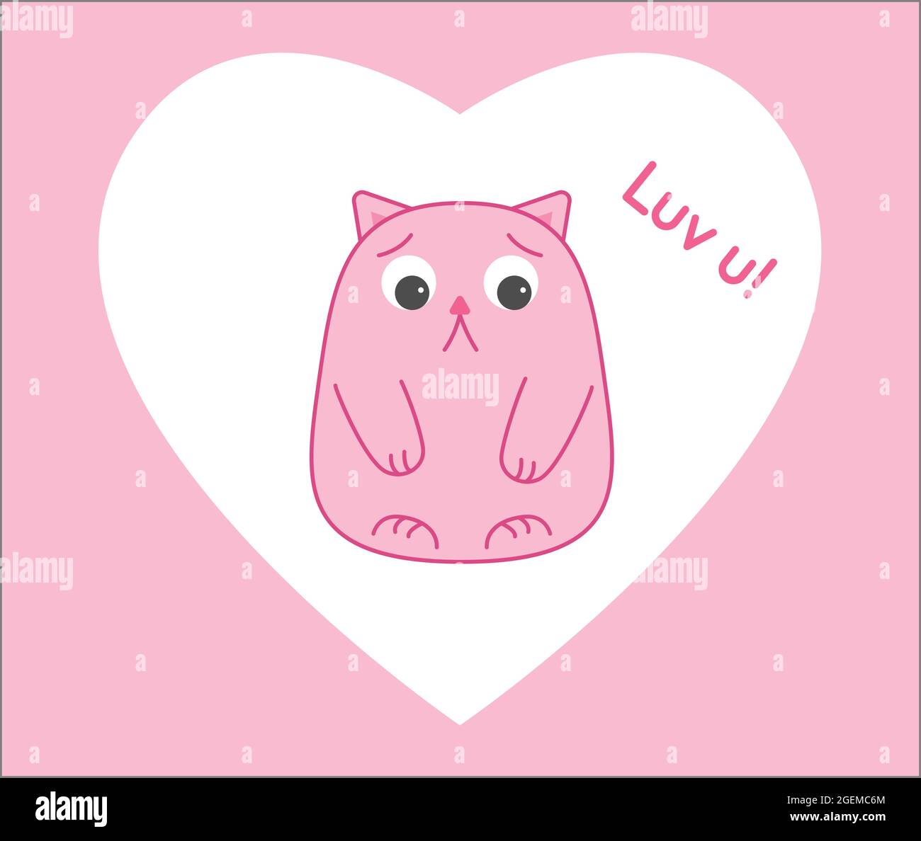 Katze wenig niedlich auf einem weißen Herz isoliert auf einem rosa Hintergrund, die Inschrift von oben liebe dich, luv u. Valentinstag. Grußkarte. Banner, Poster. Liebeserklärung. Vektorgrafik Stock Vektor