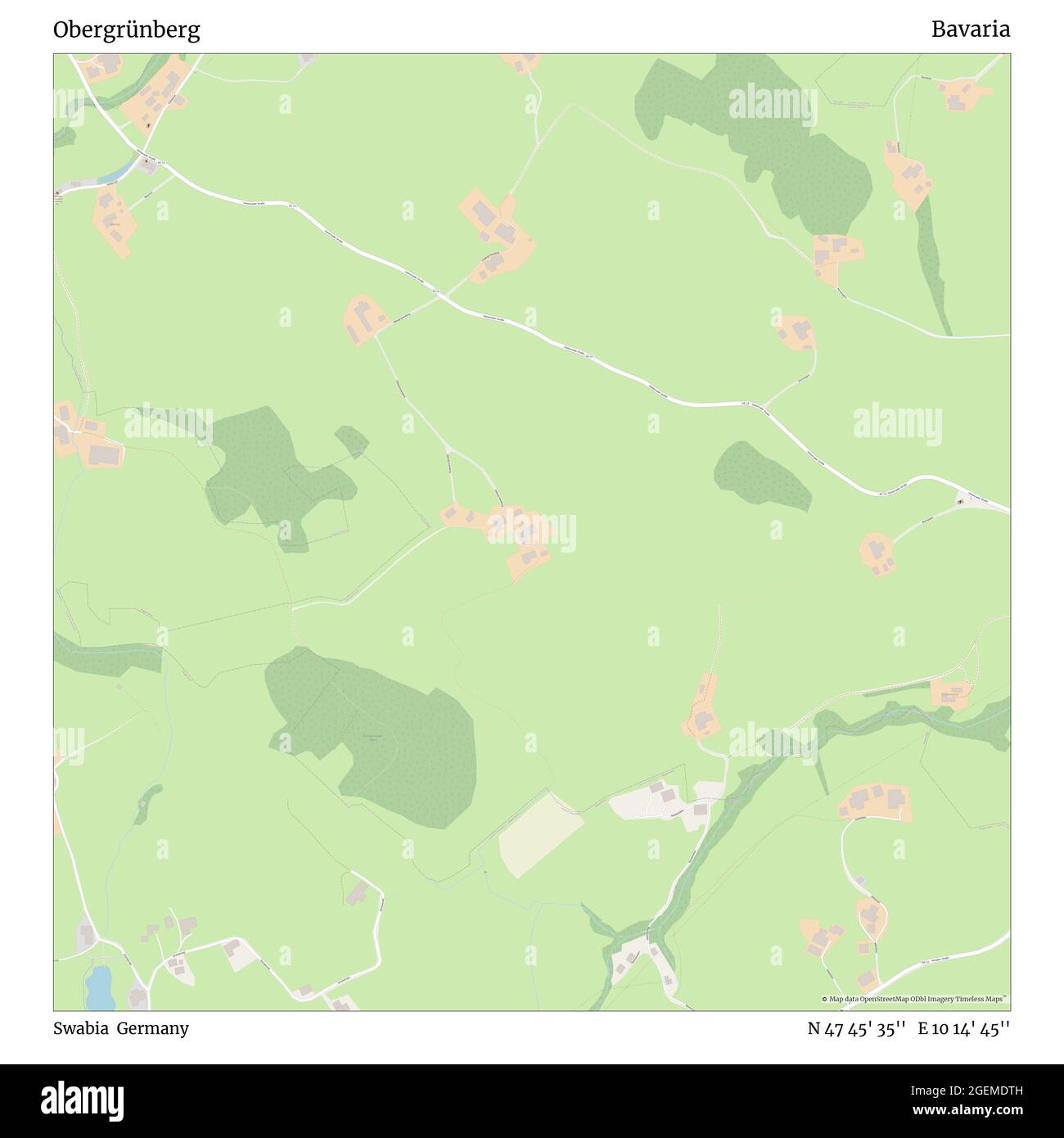 Obergrünberg, Schwaben, Deutschland, Bayern, N 47 45' 35'', E 10 14' 45'', Karte, Timeless Map veröffentlicht 2021. Reisende, Entdecker und Abenteurer wie Florence Nightingale, David Livingstone, Ernest Shackleton, Lewis and Clark und Sherlock Holmes haben sich bei der Planung von Reisen zu den entlegensten Ecken der Welt auf Karten verlassen.Timeless Maps kartiert die meisten Orte auf der Welt und zeigt die Verwirklichung großer Träume Stockfoto