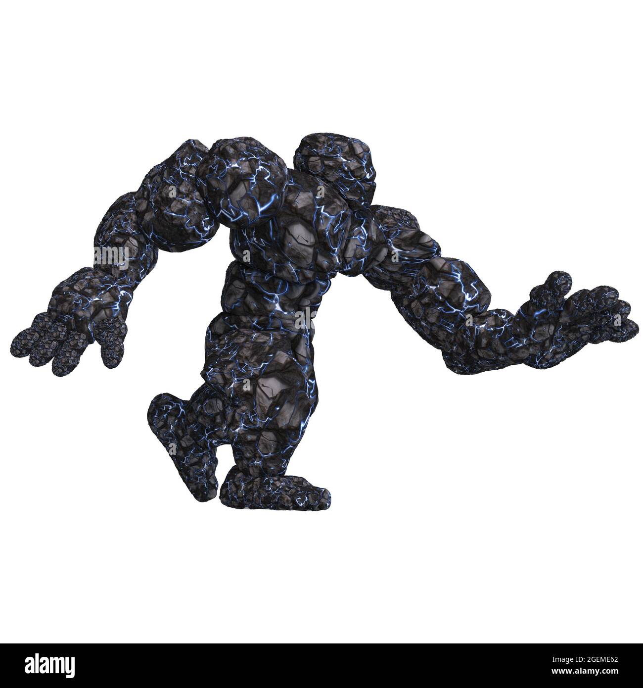 3d-Illustration eines isolierten riesigen Fantasy-Stein-Golem-Geschöpfes Stockfoto