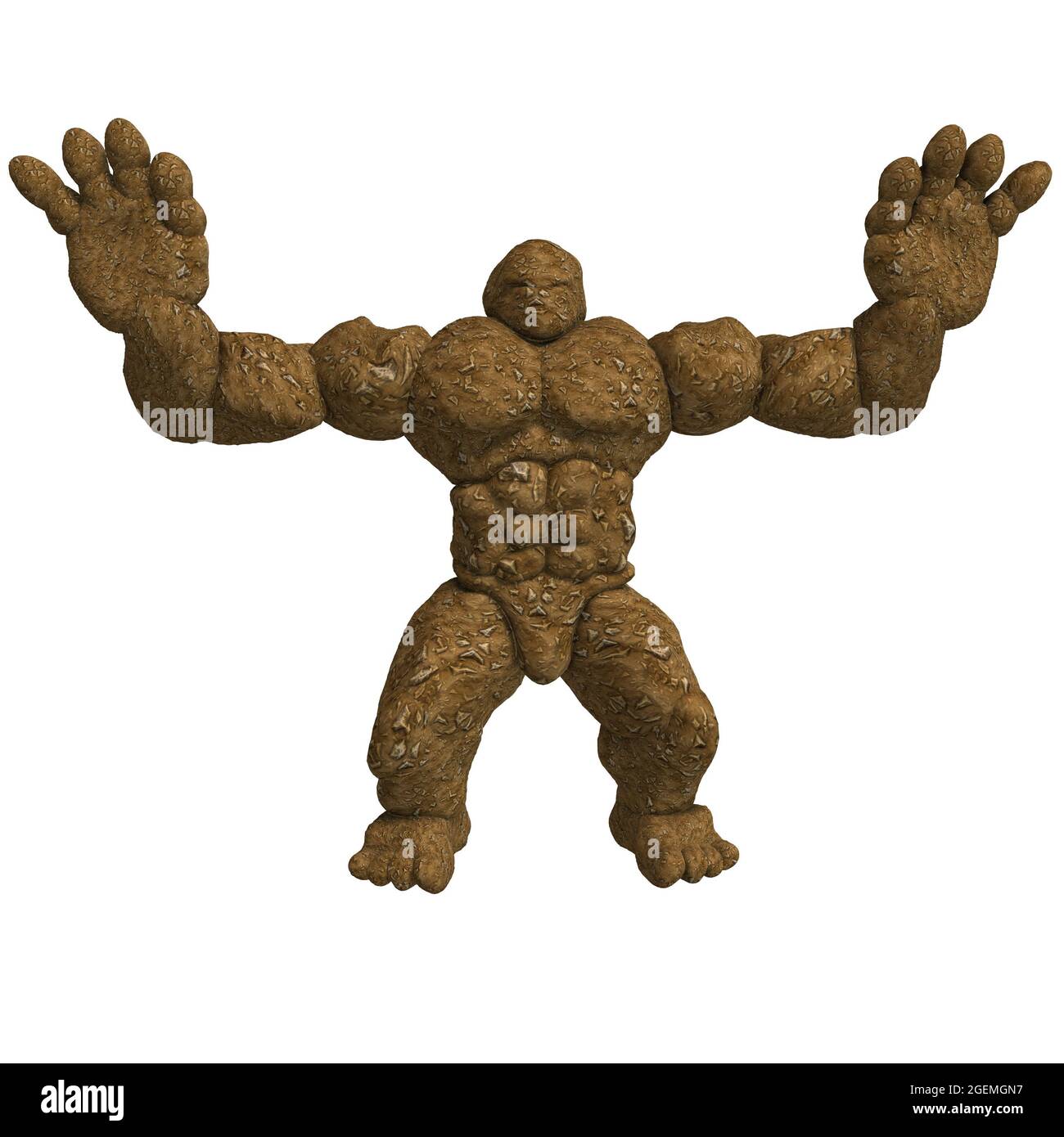 3d-Illustration eines isolierten riesigen Fantasy-Golem-Geschöpfes aus Lehm Stockfoto