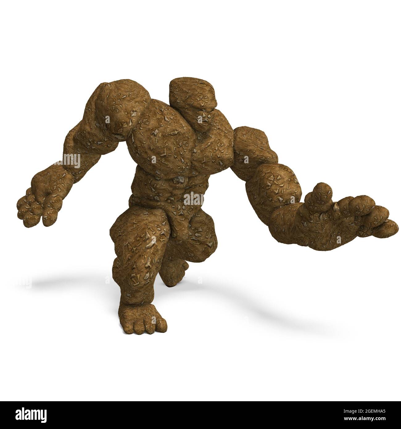 3d-Illustration eines isolierten riesigen Fantasy-Golem-Geschöpfes aus Lehm Stockfoto