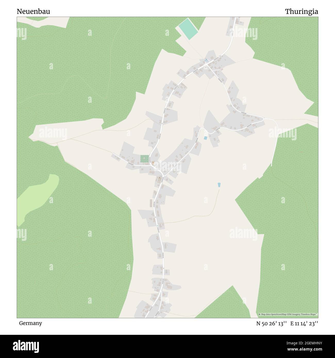 Neuenbau, Deutschland, Thüringen, N 50 26' 13'', E 11 14' 23'', Karte, Timeless Map veröffentlicht 2021. Reisende, Entdecker und Abenteurer wie Florence Nightingale, David Livingstone, Ernest Shackleton, Lewis and Clark und Sherlock Holmes haben sich bei der Planung von Reisen zu den entlegensten Ecken der Welt auf Karten verlassen.Timeless Maps kartiert die meisten Orte auf der Welt und zeigt die Verwirklichung großer Träume Stockfoto