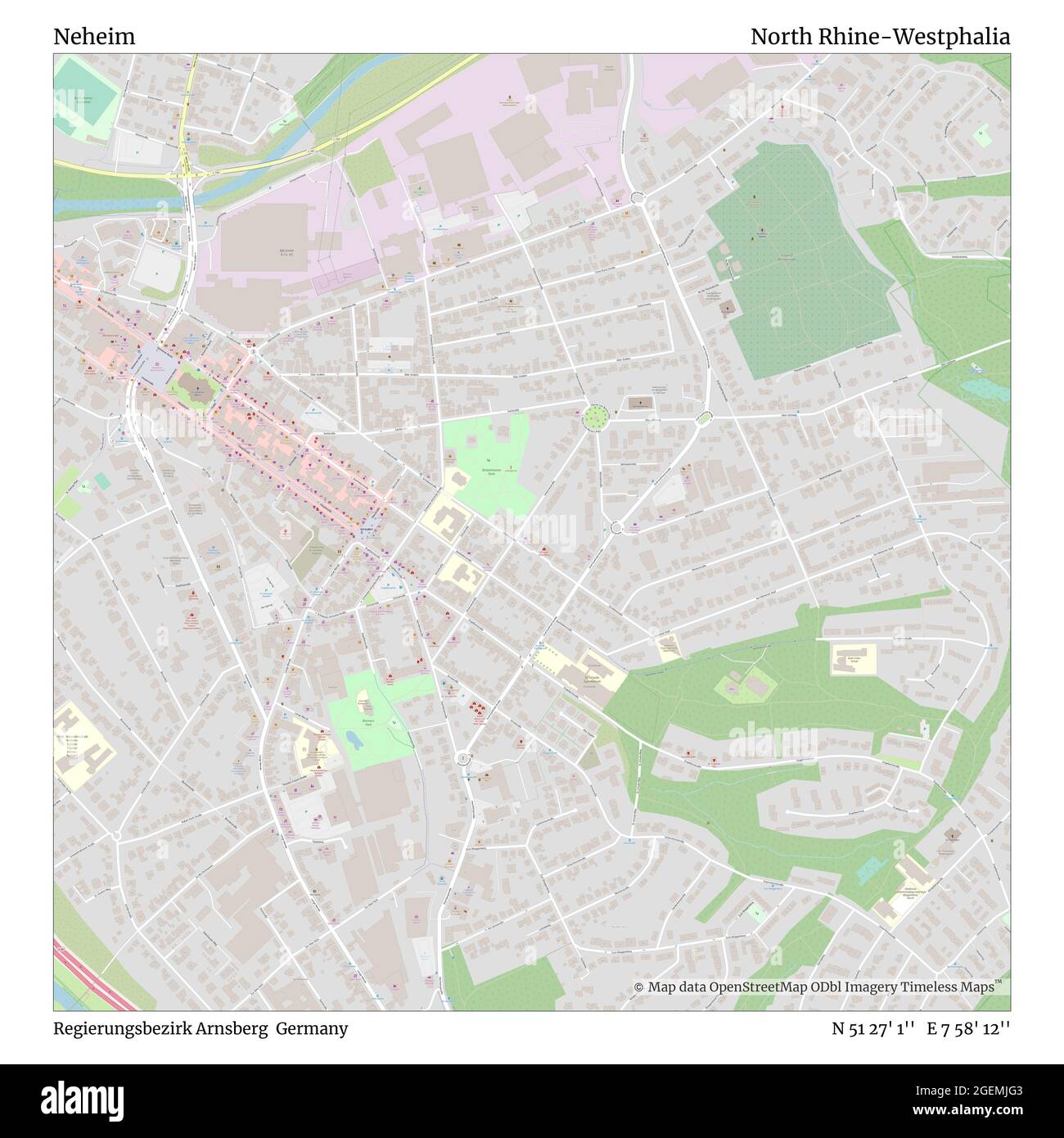 Neheim, Regierungsbezirk Arnsberg, Deutschland, Nordrhein-Westfalen, N 51 27' 1'', E 7 58' 12'', map, Timeless Map erschienen 2021. Reisende, Entdecker und Abenteurer wie Florence Nightingale, David Livingstone, Ernest Shackleton, Lewis and Clark und Sherlock Holmes haben sich bei der Planung von Reisen zu den entlegensten Ecken der Welt auf Karten verlassen.Timeless Maps kartiert die meisten Orte auf der Welt und zeigt die Verwirklichung großer Träume Stockfoto