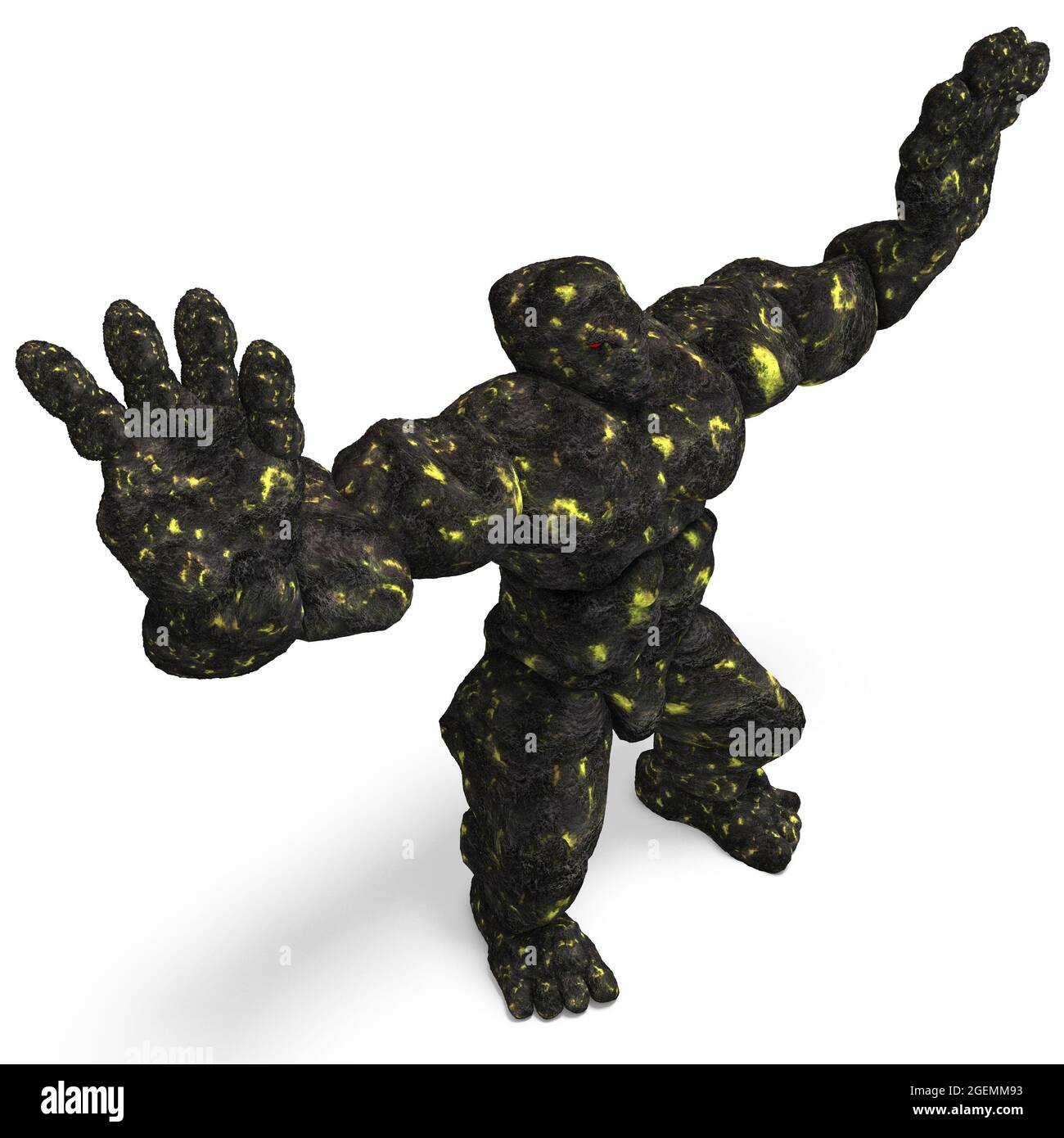 3d-Illustration eines isolierten riesigen Fantasy-Lava-Golem-Geschöpfes Stockfoto