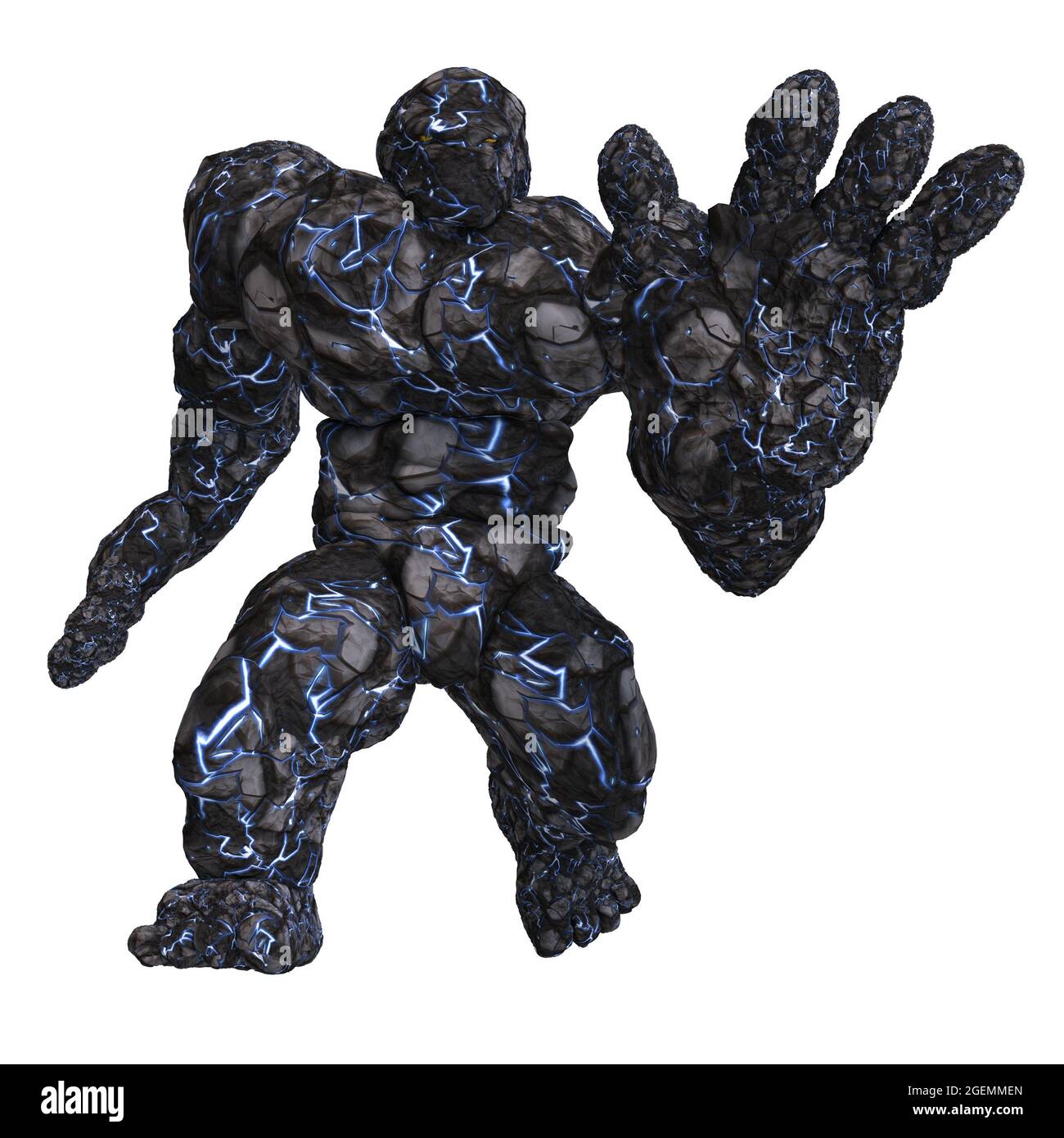 3d-Illustration eines isolierten riesigen Fantasy-Stein-Golem-Geschöpfes Stockfoto