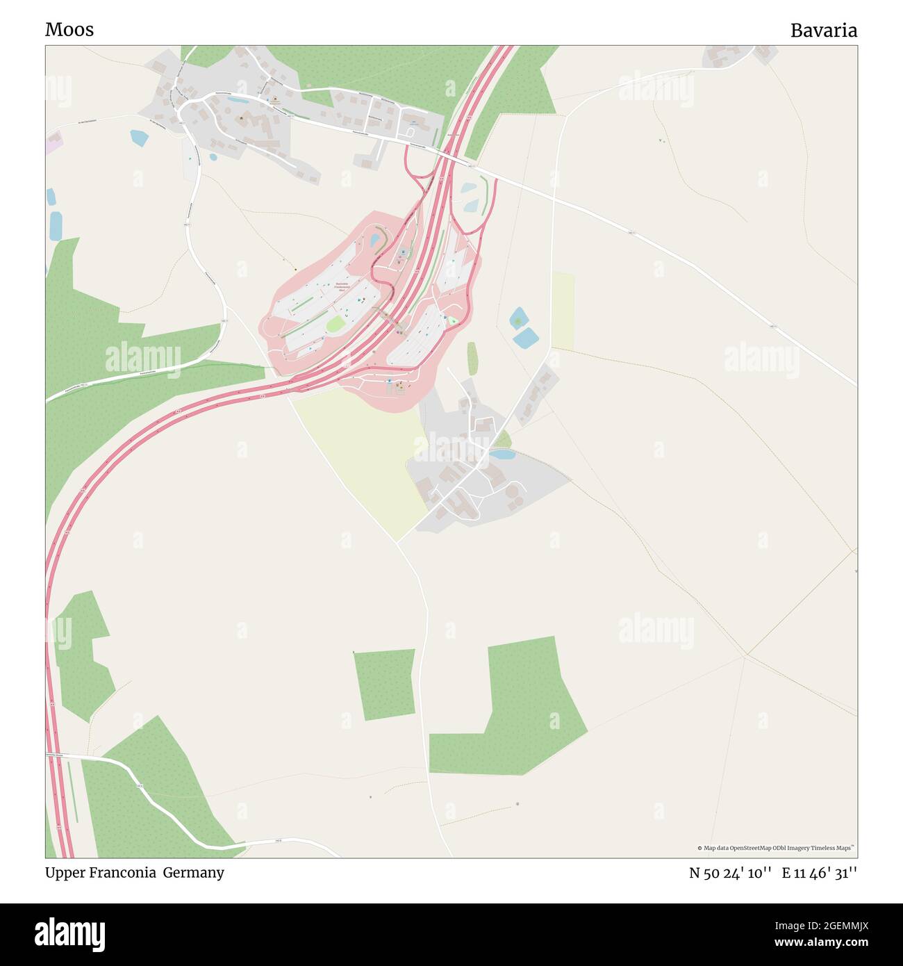 Moos, Oberfranken, Deutschland, Bayern, N 50 24' 10'', E 11 46' 31'', Karte, Timeless Map veröffentlicht 2021. Reisende, Entdecker und Abenteurer wie Florence Nightingale, David Livingstone, Ernest Shackleton, Lewis and Clark und Sherlock Holmes haben sich bei der Planung von Reisen zu den entlegensten Ecken der Welt auf Karten verlassen.Timeless Maps kartiert die meisten Orte auf der Welt und zeigt die Verwirklichung großer Träume Stockfoto