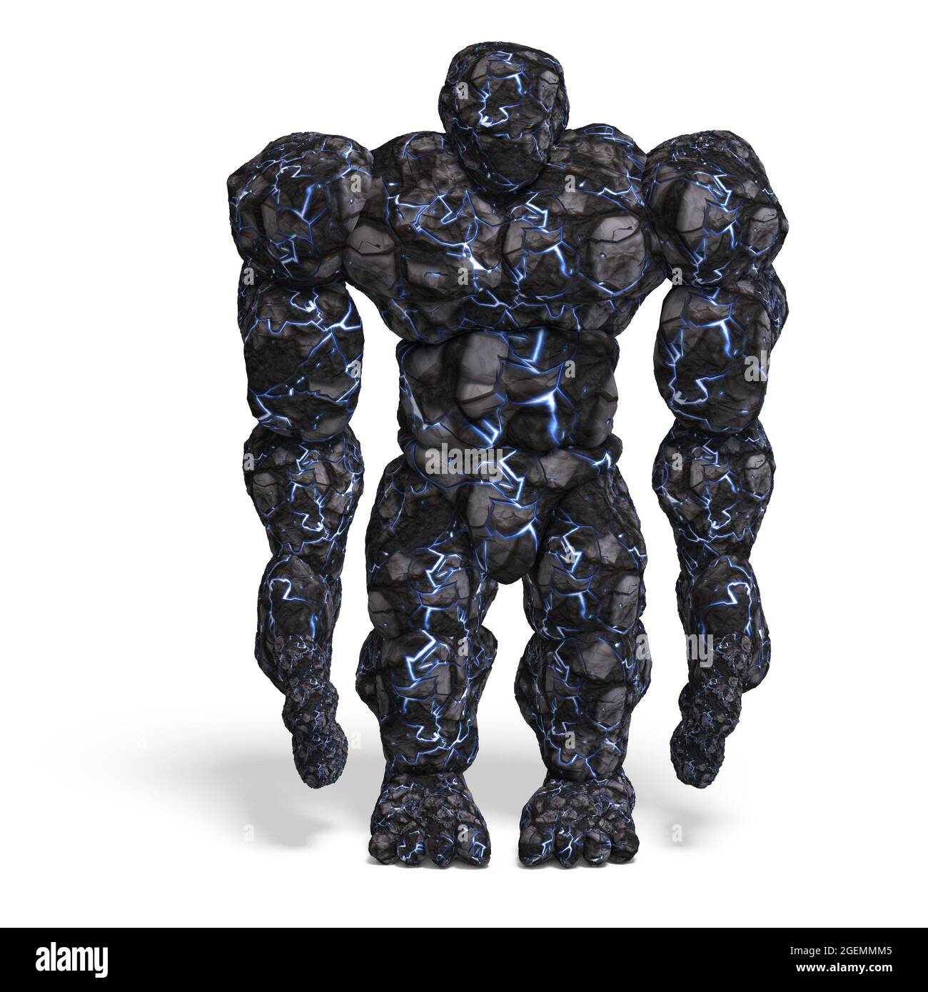 3d-Illustration eines isolierten riesigen Fantasy-Stein-Golem-Geschöpfes Stockfoto