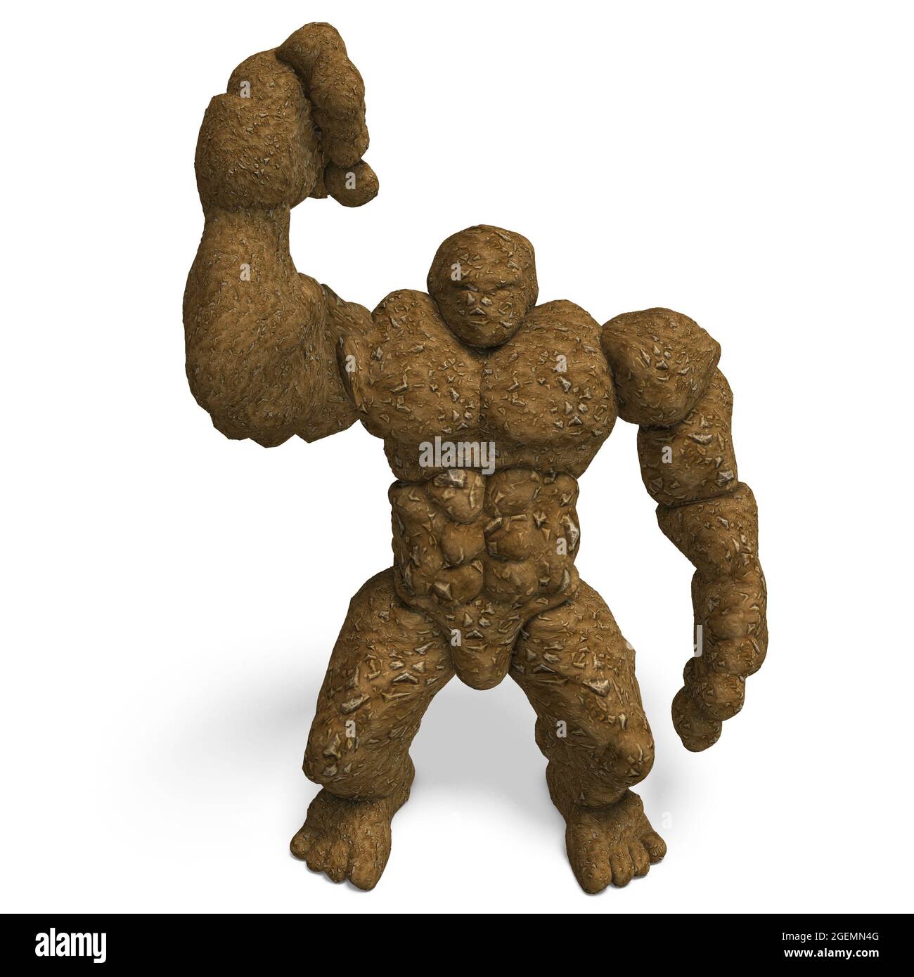 3d-Illustration eines isolierten riesigen Fantasy-Golem-Geschöpfes aus Lehm Stockfoto