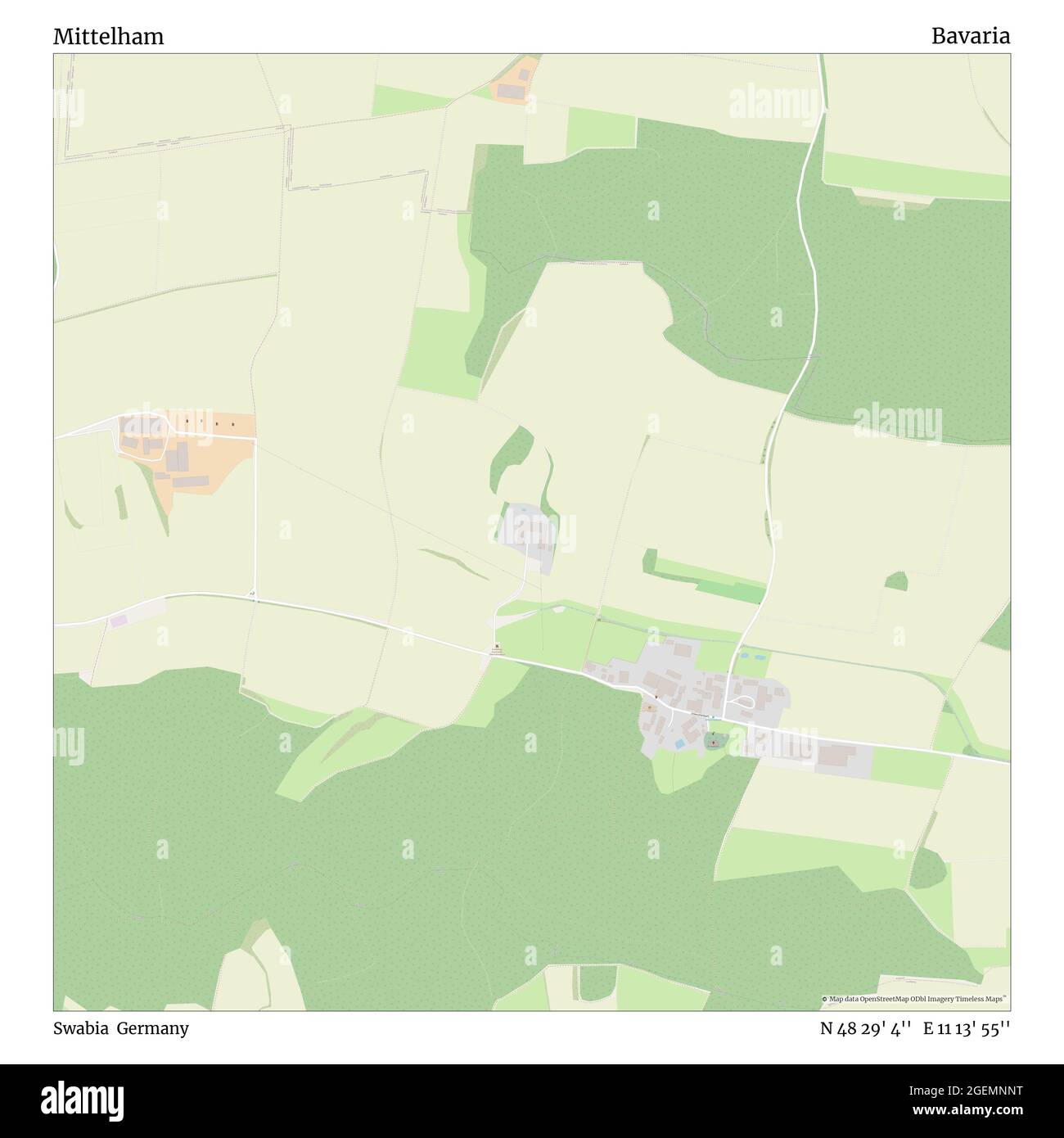 Mittelham, Schwaben, Deutschland, Bayern, N 48 29' 4'', E 11 13' 55'', Karte, Timeless Map veröffentlicht 2021. Reisende, Entdecker und Abenteurer wie Florence Nightingale, David Livingstone, Ernest Shackleton, Lewis and Clark und Sherlock Holmes haben sich bei der Planung von Reisen zu den entlegensten Ecken der Welt auf Karten verlassen.Timeless Maps kartiert die meisten Orte auf der Welt und zeigt die Verwirklichung großer Träume Stockfoto