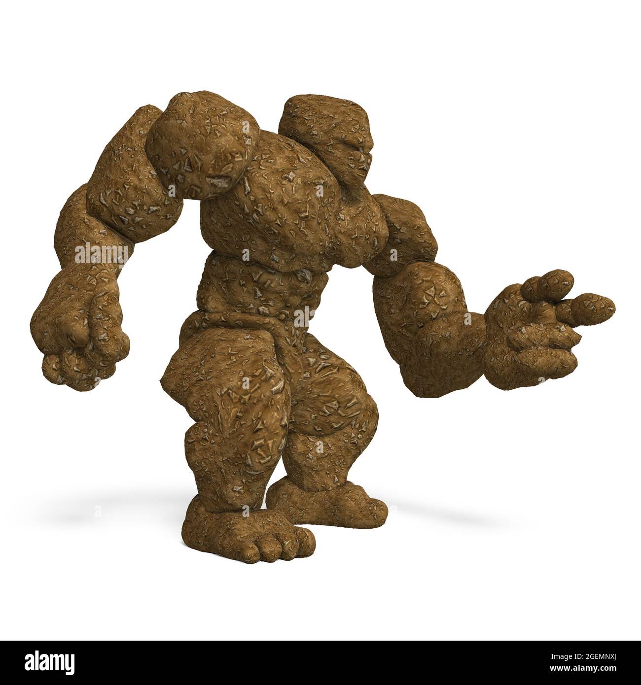3d-Illustration eines isolierten riesigen Fantasy-Golem-Geschöpfes aus Lehm Stockfoto
