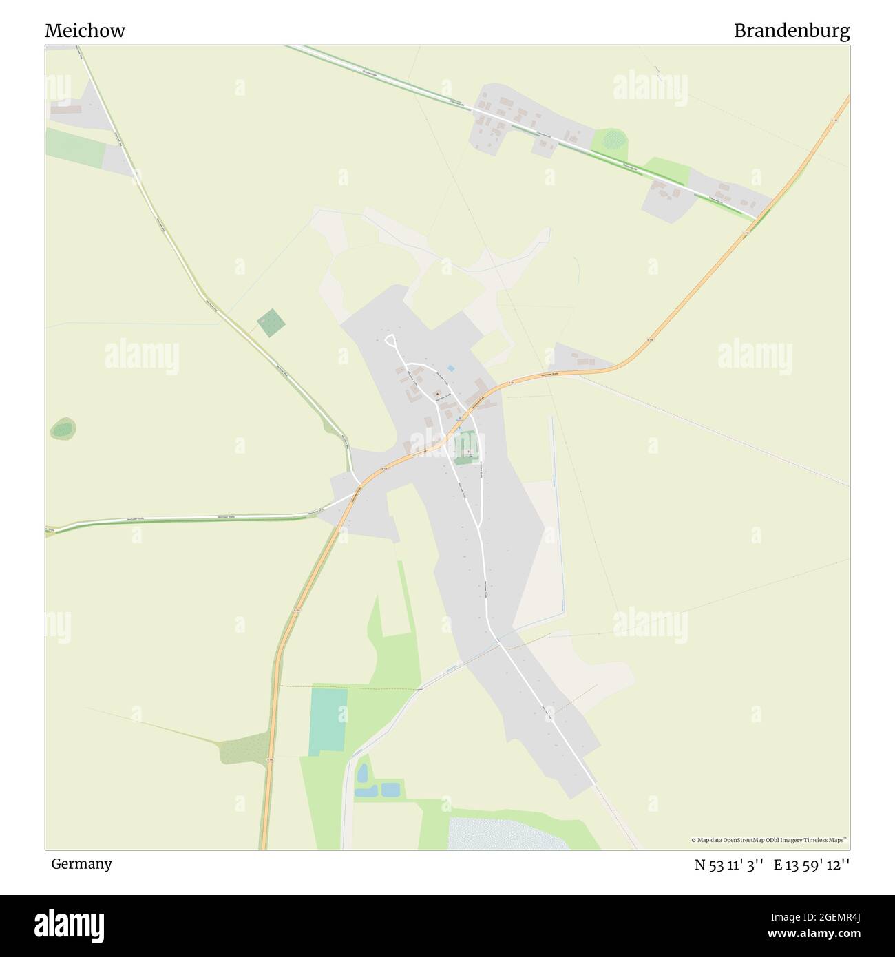 Meichhow, Deutschland, Brandenburg, N 53 11' 3'', E 13 59' 12'', Karte, Timeless Map veröffentlicht 2021. Reisende, Entdecker und Abenteurer wie Florence Nightingale, David Livingstone, Ernest Shackleton, Lewis and Clark und Sherlock Holmes haben sich bei der Planung von Reisen zu den entlegensten Ecken der Welt auf Karten verlassen.Timeless Maps kartiert die meisten Orte auf der Welt und zeigt die Verwirklichung großer Träume Stockfoto