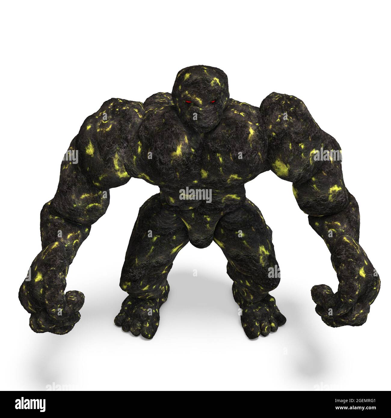 3d-Illustration eines isolierten riesigen Fantasy-Lava-Golem-Geschöpfes Stockfoto