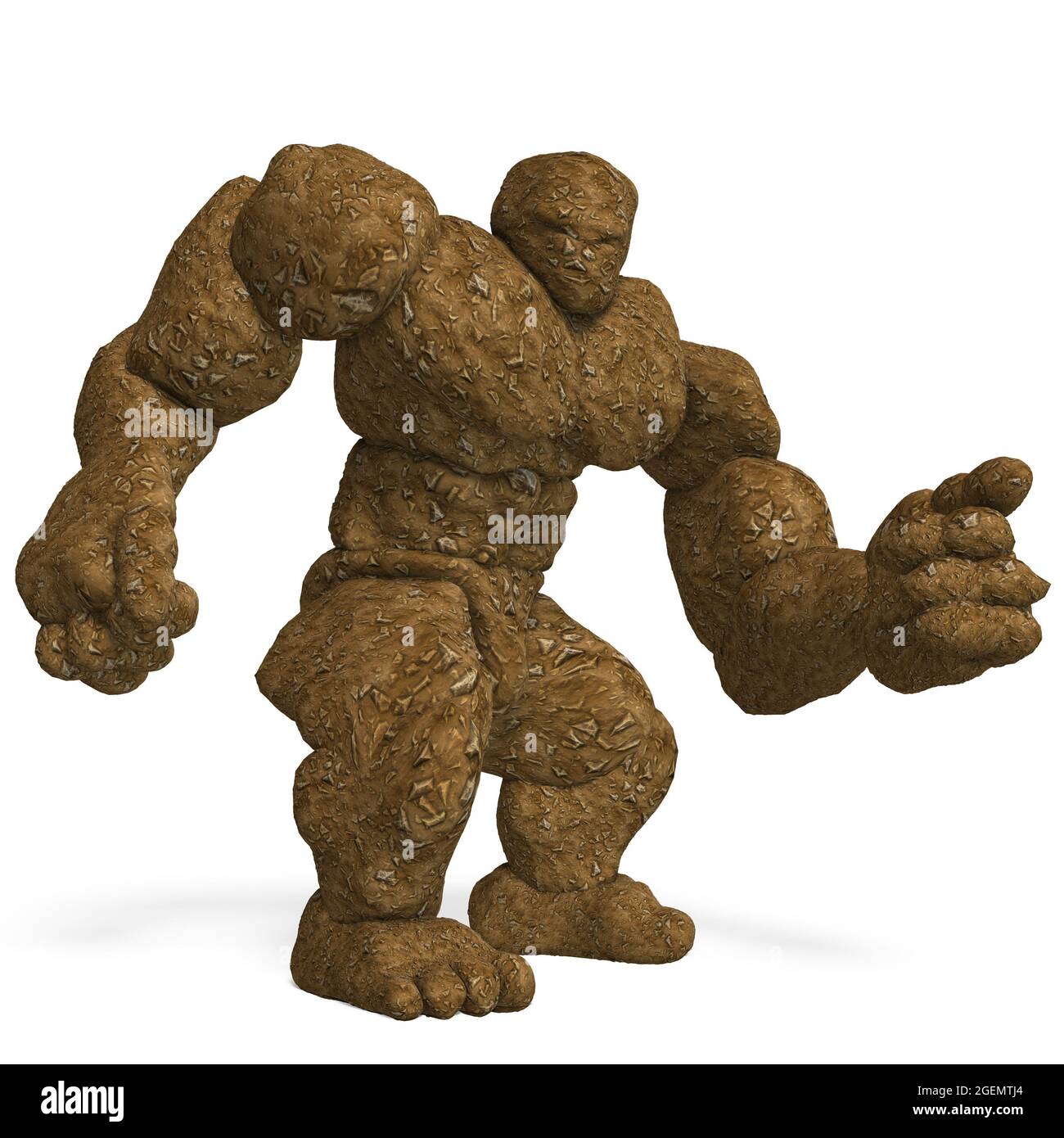 3d-Illustration eines isolierten riesigen Fantasy-Golem-Geschöpfes aus Lehm Stockfoto