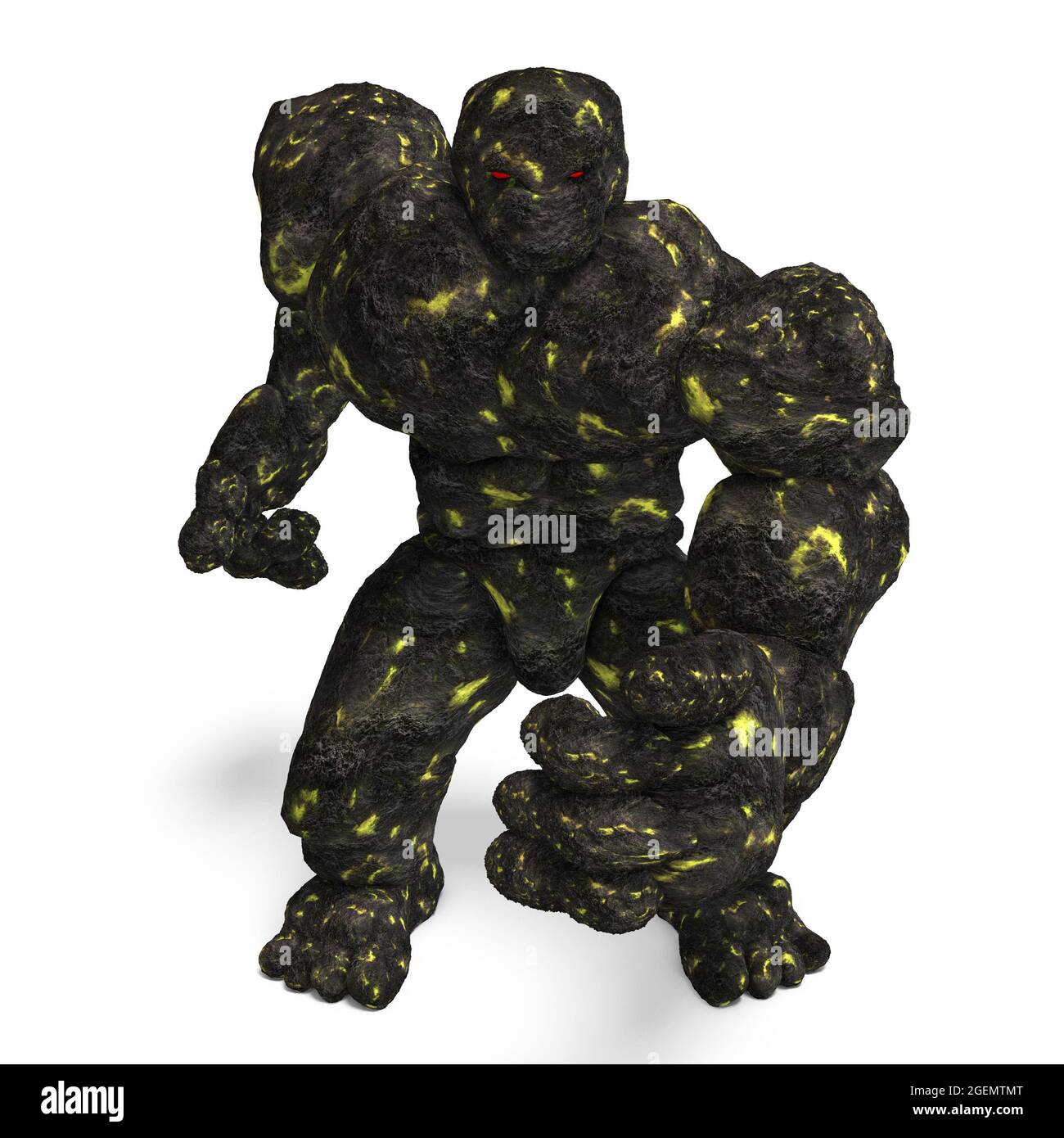 3d-Illustration eines isolierten riesigen Fantasy-Lava-Golem-Geschöpfes Stockfoto