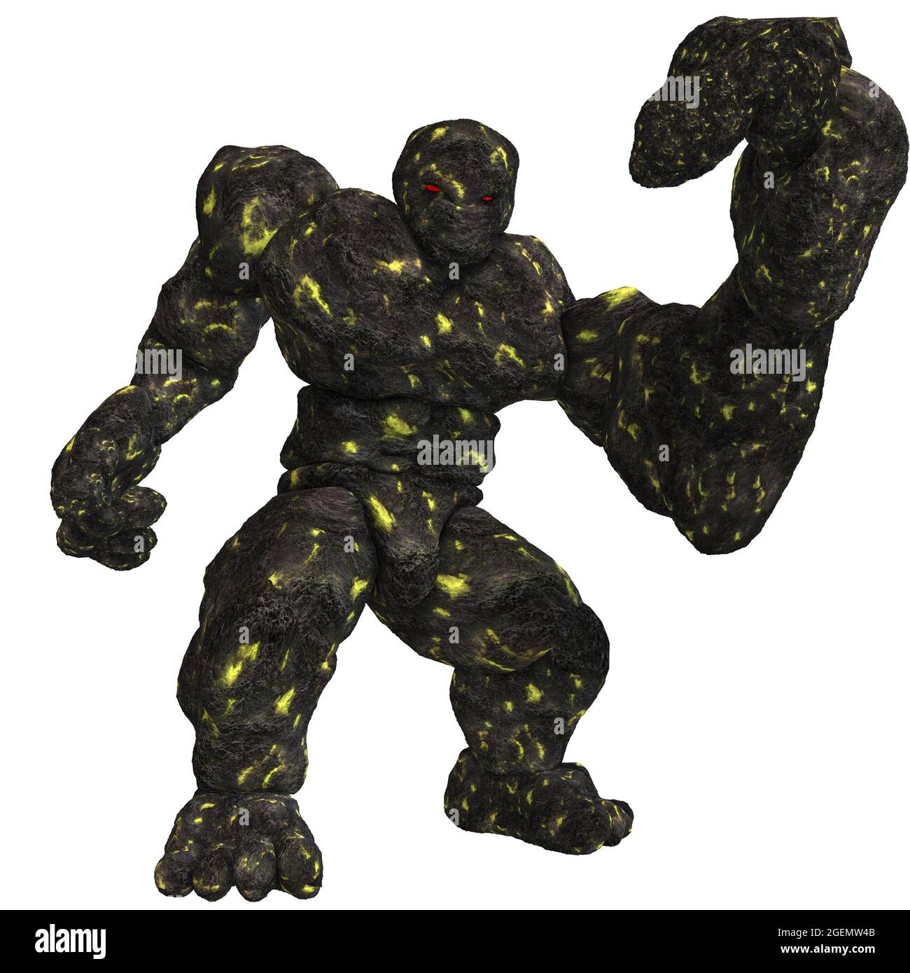 3d-Illustration eines isolierten riesigen Fantasy-Lava-Golem-Geschöpfes Stockfoto