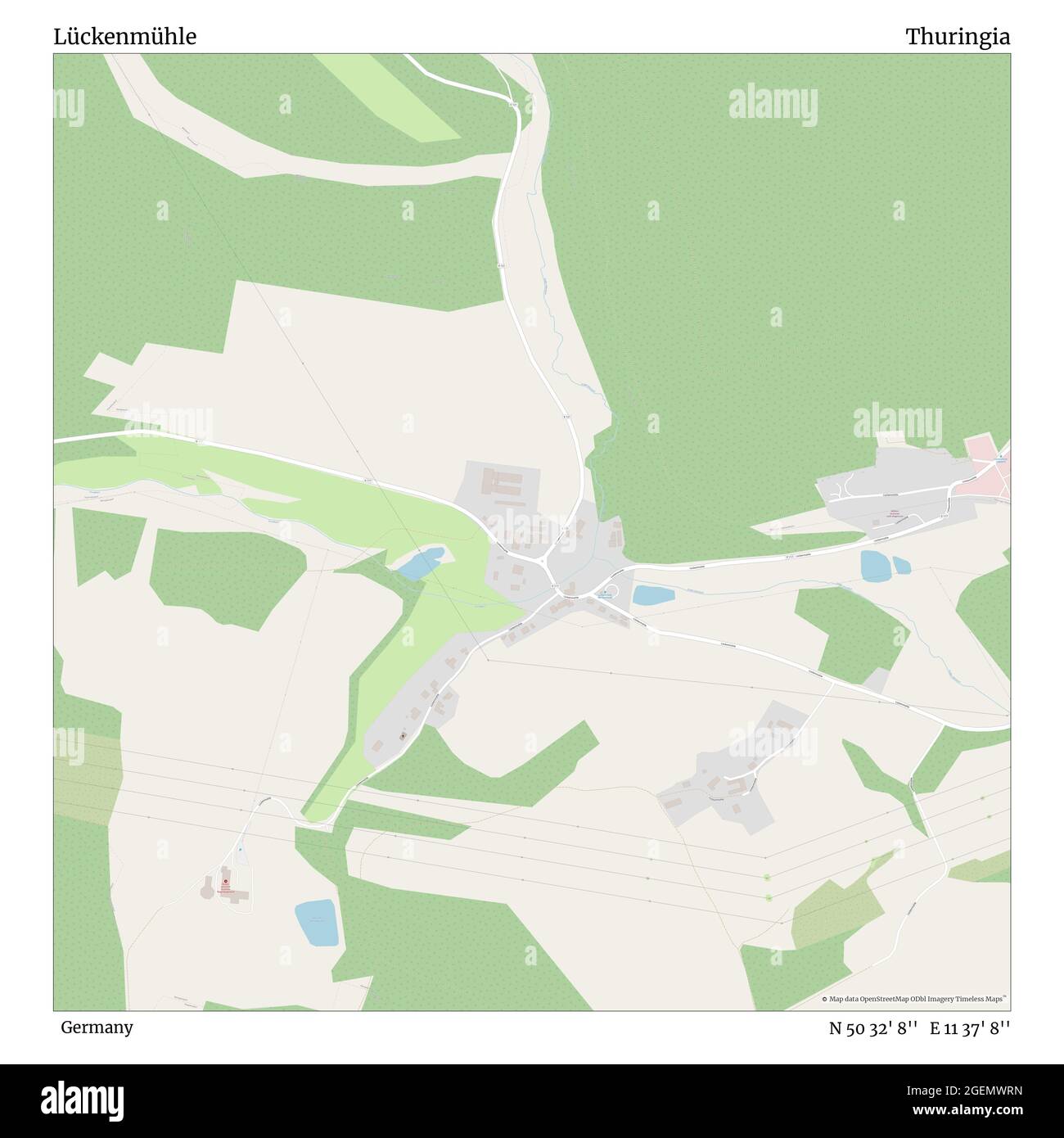 Lückenmühle, Deutschland, Thüringen, N 50 32' 8'', E 11 37' 8'', Karte, Timeless Map veröffentlicht 2021. Reisende, Entdecker und Abenteurer wie Florence Nightingale, David Livingstone, Ernest Shackleton, Lewis and Clark und Sherlock Holmes haben sich bei der Planung von Reisen zu den entlegensten Ecken der Welt auf Karten verlassen.Timeless Maps kartiert die meisten Orte auf der Welt und zeigt die Verwirklichung großer Träume Stockfoto