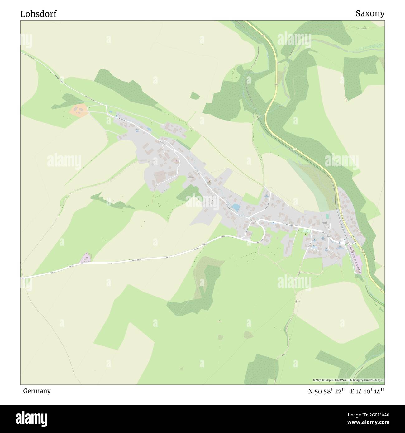 Lohsdorf, Deutschland, Sachsen, N 50 58' 22'', E 14 10' 14'', Karte, Timeless Map veröffentlicht 2021. Reisende, Entdecker und Abenteurer wie Florence Nightingale, David Livingstone, Ernest Shackleton, Lewis and Clark und Sherlock Holmes haben sich bei der Planung von Reisen zu den entlegensten Ecken der Welt auf Karten verlassen.Timeless Maps kartiert die meisten Orte auf der Welt und zeigt die Verwirklichung großer Träume Stockfoto