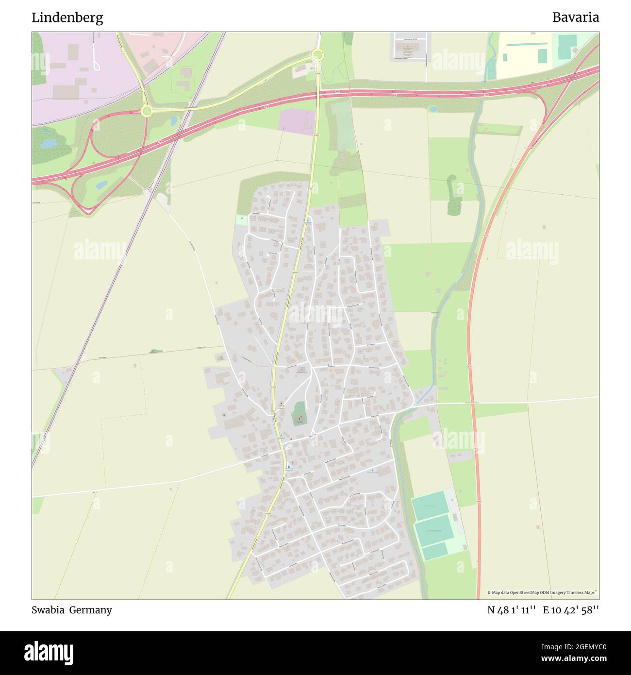 Lindenberg, Schwaben, Deutschland, Bayern, N 48 1' 11'', E 10 42' 58'', Karte, Timeless Map veröffentlicht im Jahr 2021. Reisende, Entdecker und Abenteurer wie Florence Nightingale, David Livingstone, Ernest Shackleton, Lewis and Clark und Sherlock Holmes haben sich bei der Planung von Reisen zu den entlegensten Ecken der Welt auf Karten verlassen.Timeless Maps kartiert die meisten Orte auf der Welt und zeigt die Verwirklichung großer Träume Stockfoto